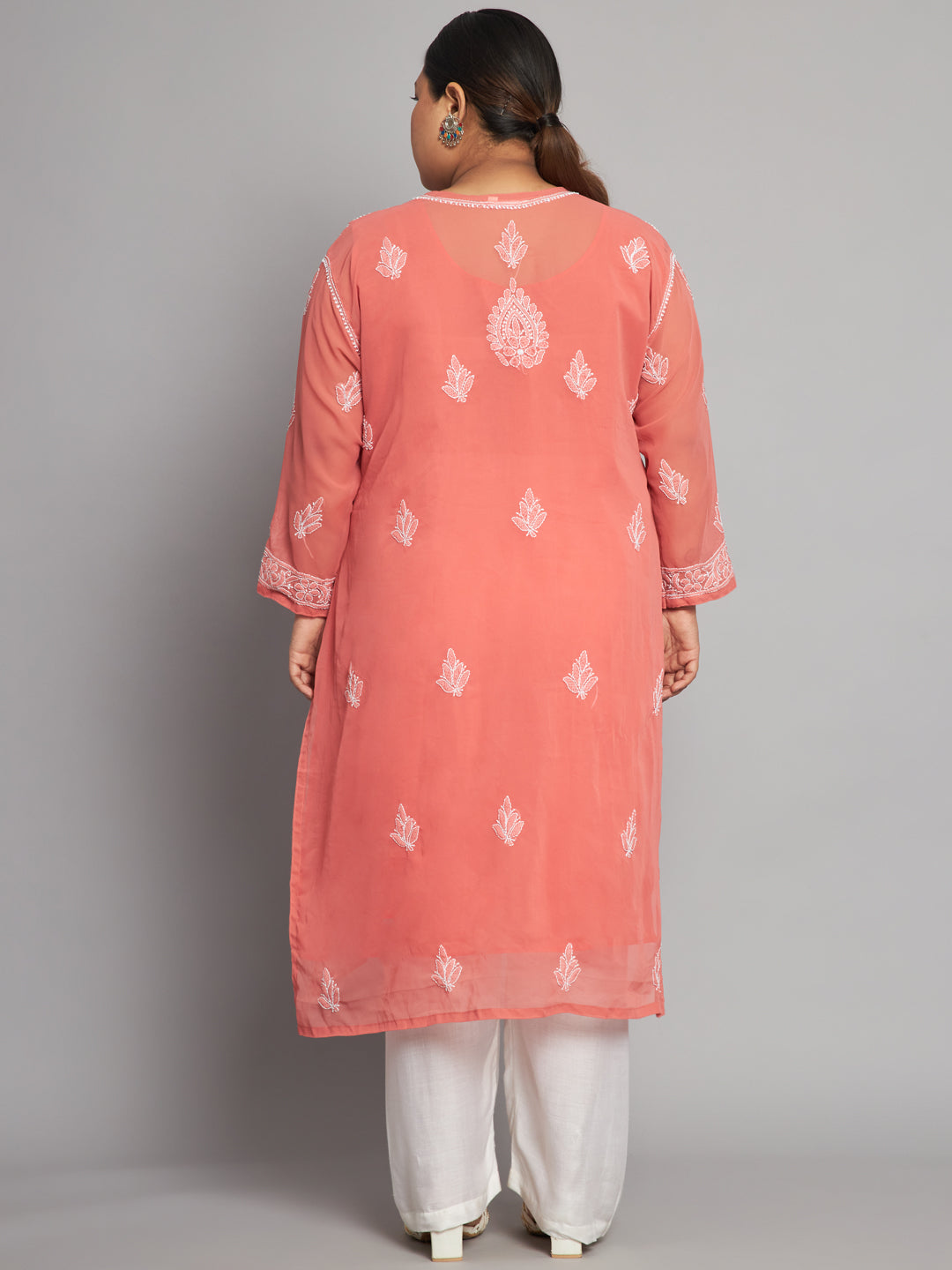 Lucknow Chikankari Hand Embroidered Long Kurta with matching slip, Plus Sizes