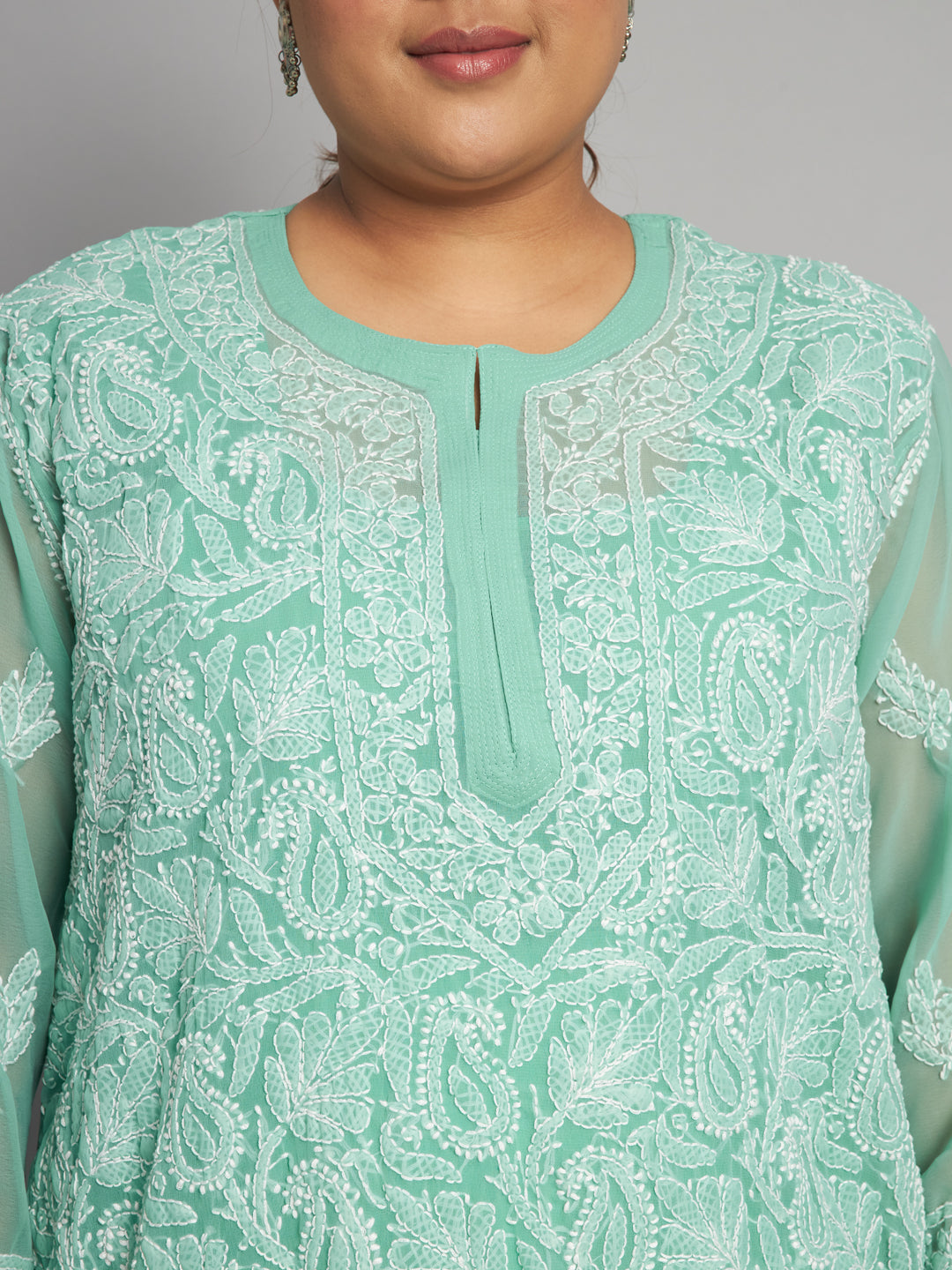 Lucknow Chikankari Hand Embroidered Long Kurta with matching slip, Plus Sizes