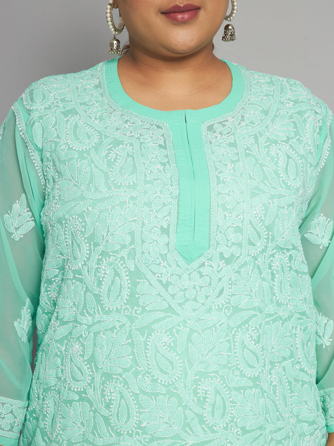 Lucknow Chikankari Hand Embroidered Long Kurta with matching slip, Plus Sizes