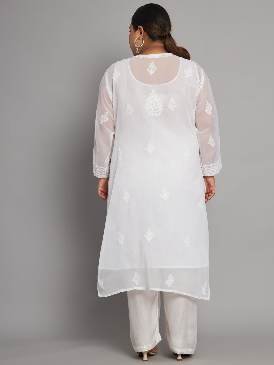 Lucknow Chikankari Hand Embroidered Long Kurta with matching slip, Plus Sizes