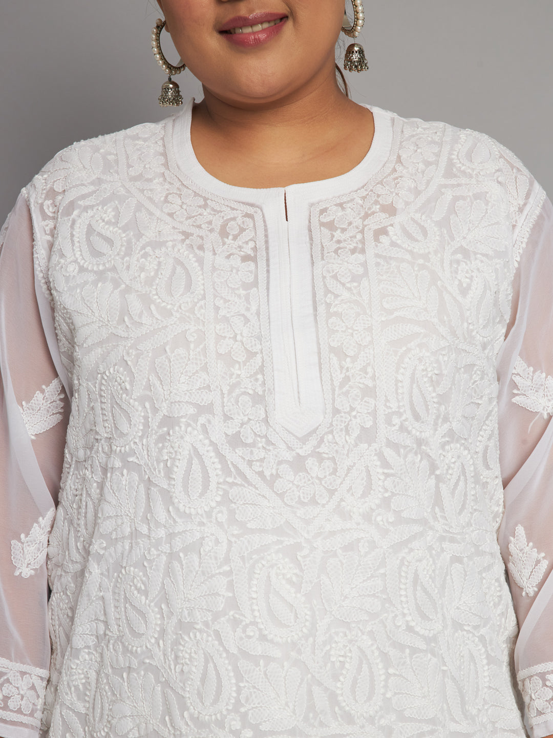 Lucknow Chikankari Hand Embroidered Long Kurta with matching slip, Plus Sizes