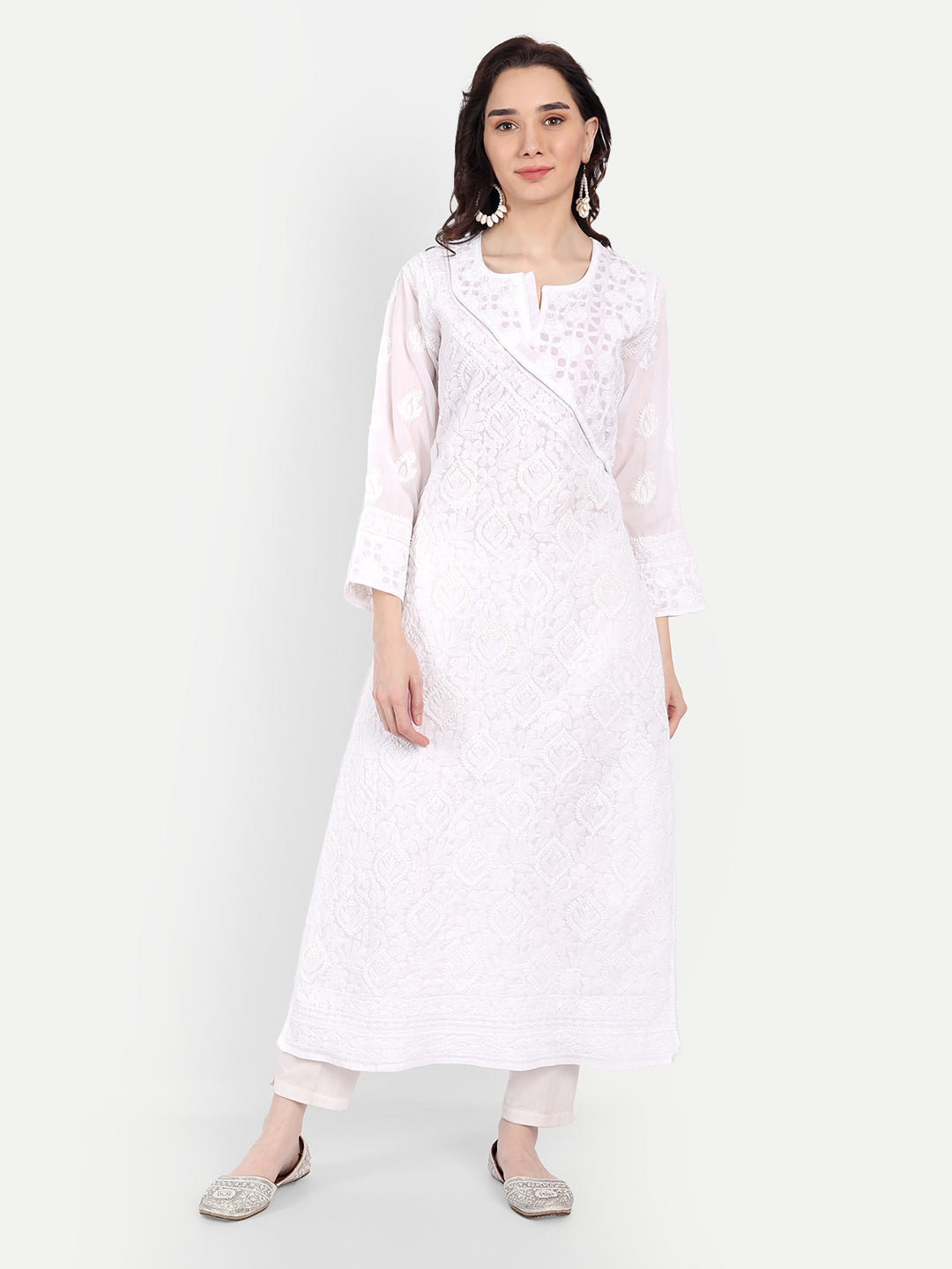 Lucknow Chikankari Hand Embroidered Long Kurta Cotton