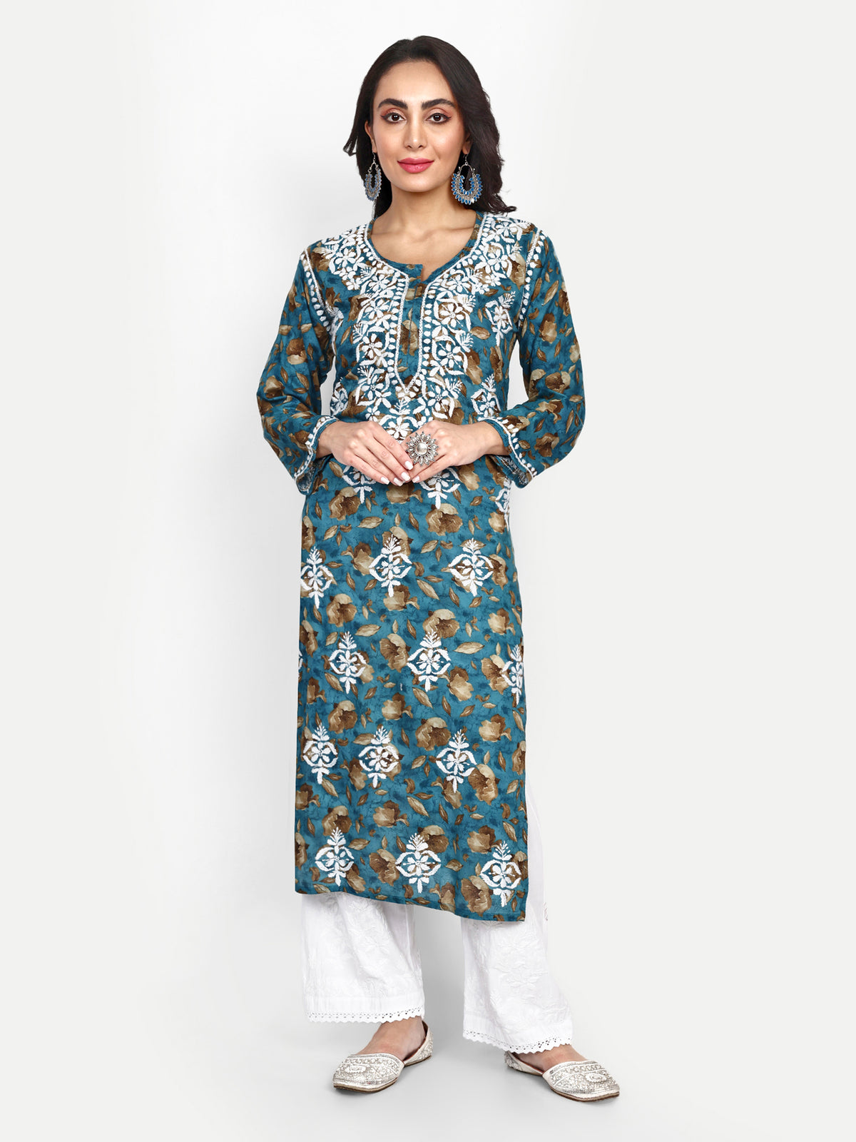 Lucknow Chikankari Hand Embroidered Long Kurta Mulmul