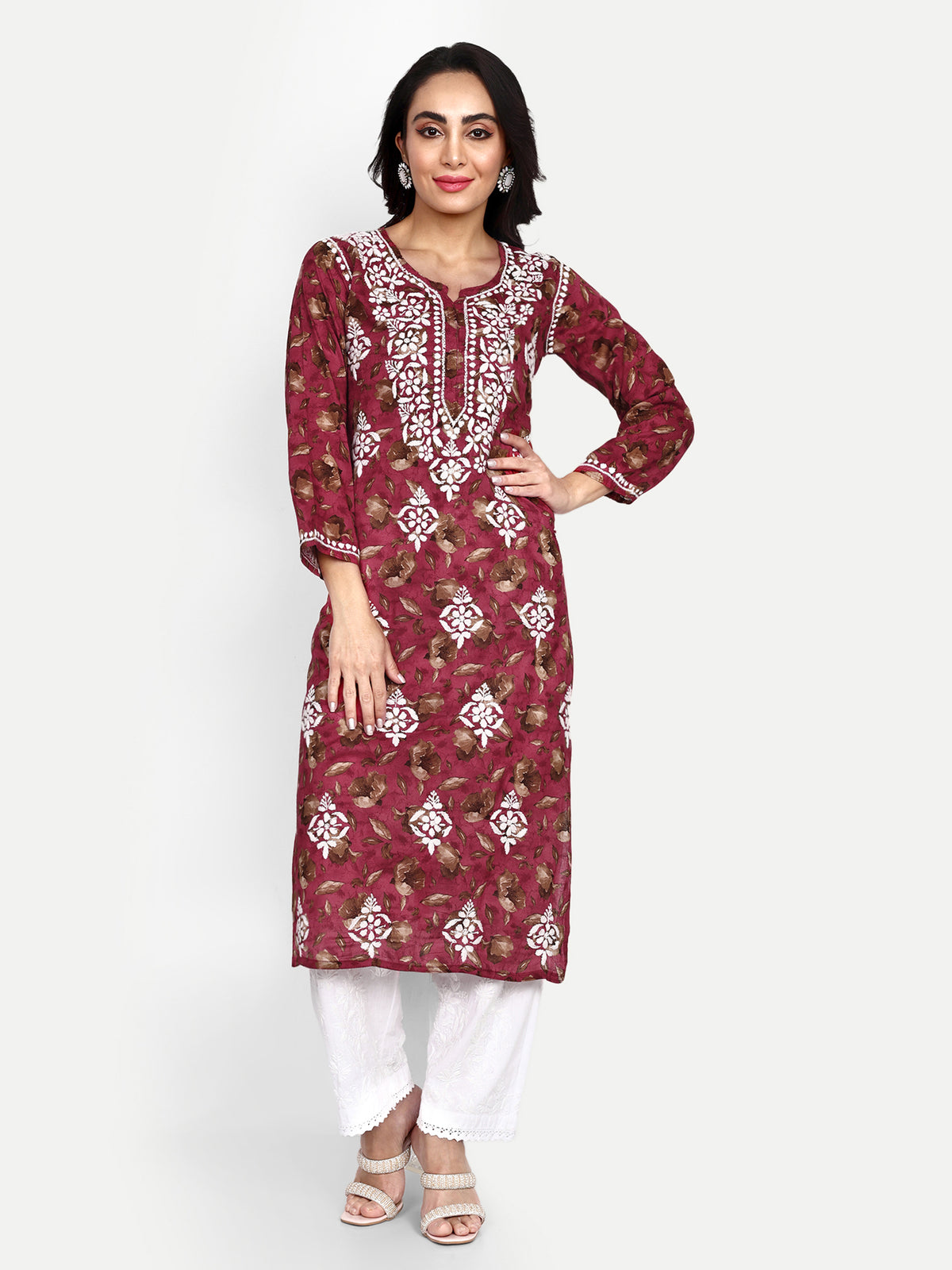 Lucknow Chikankari Hand Embroidered Long Kurta Mulmul