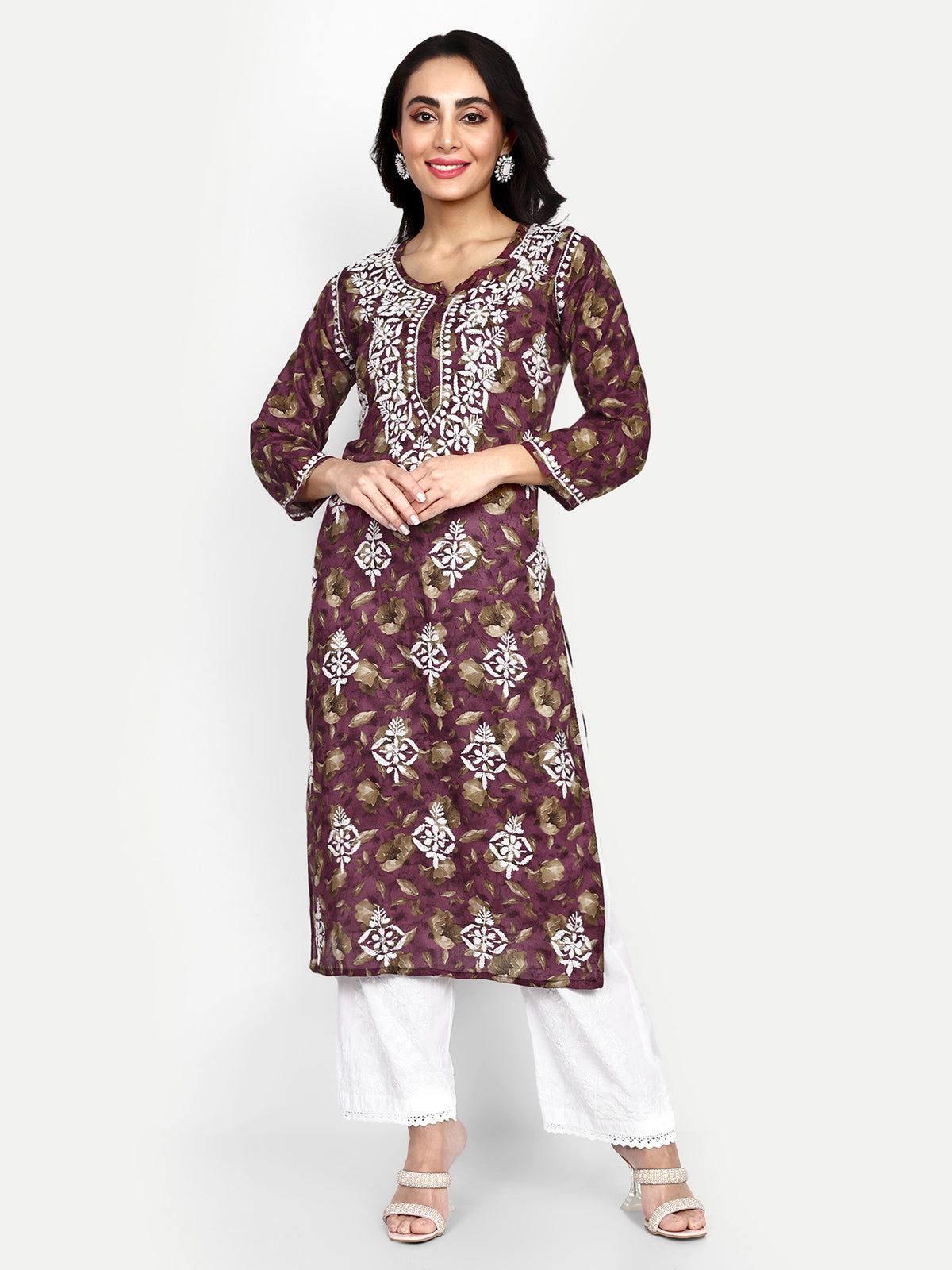 Lucknow Chikankari Hand Embroidered Long Kurta Mulmul