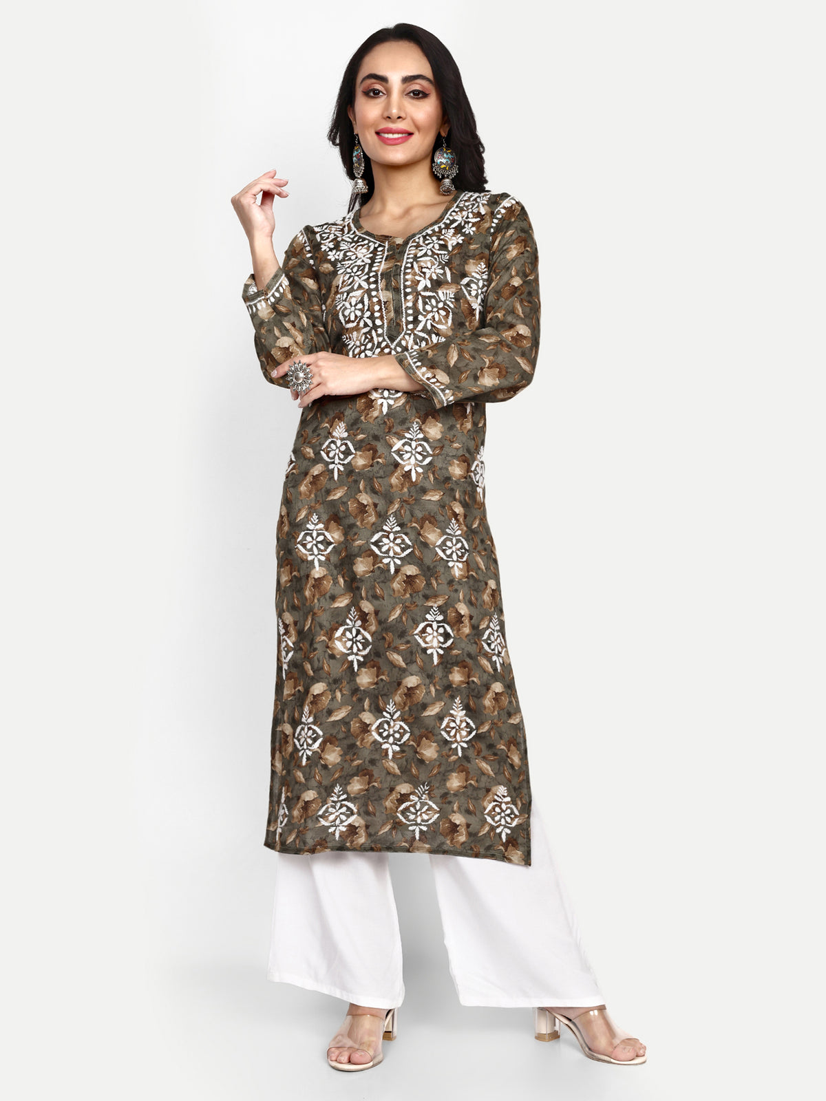 Lucknow Chikankari Hand Embroidered Long Kurta Mulmul