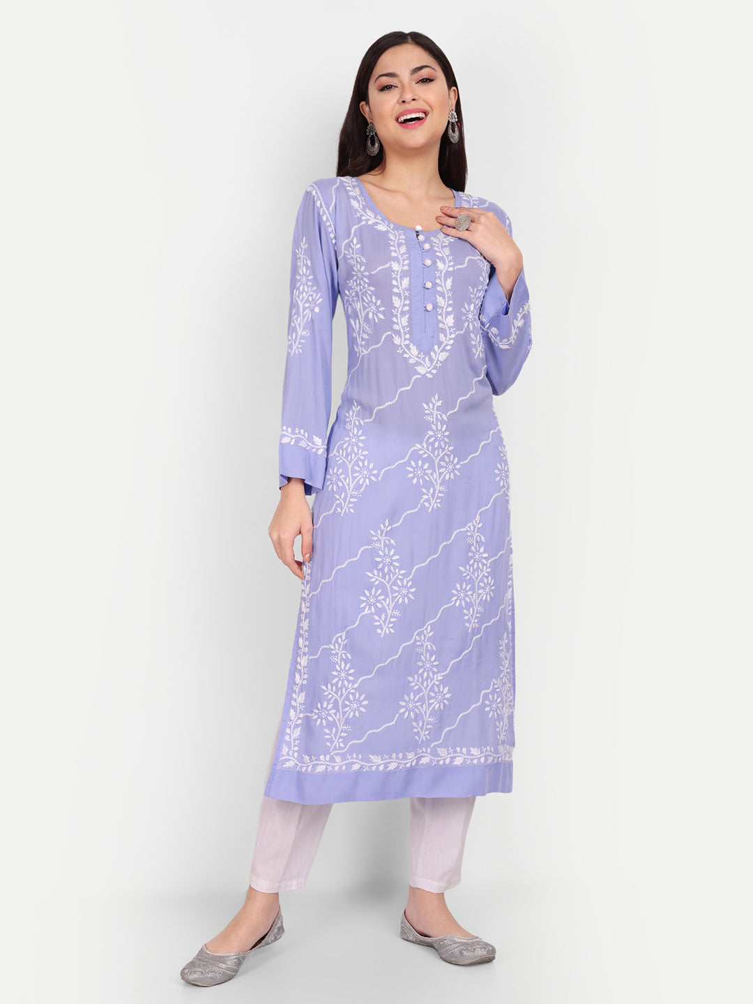 Lucknow Chikankari Hand Embroidered Long kurta  Modal Cotton