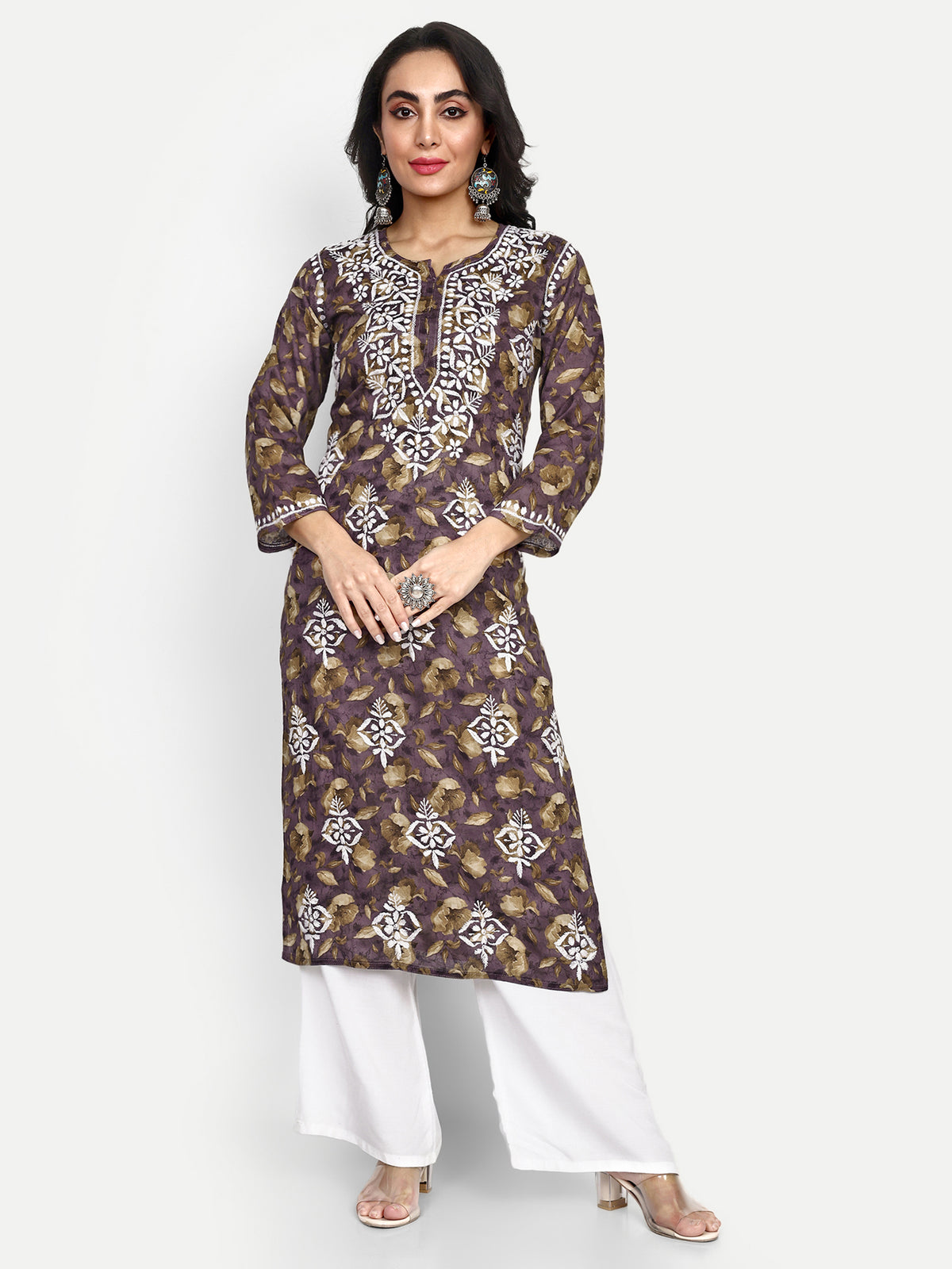 Lucknow Chikankari Hand Embroidered Long Kurta Mulmul