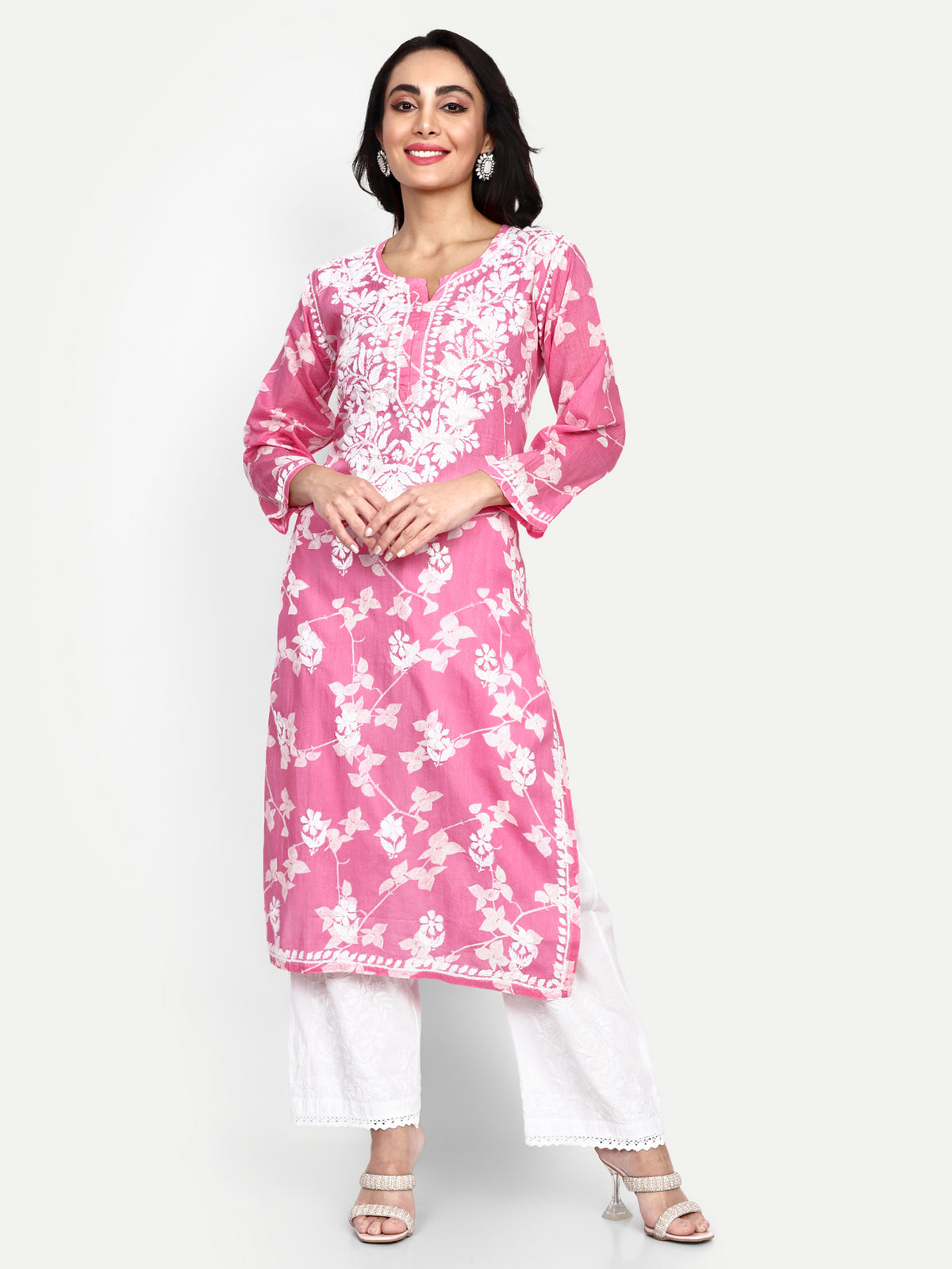 Lucknow Chikankari Hand Embroidered Long Kurta Mulmul