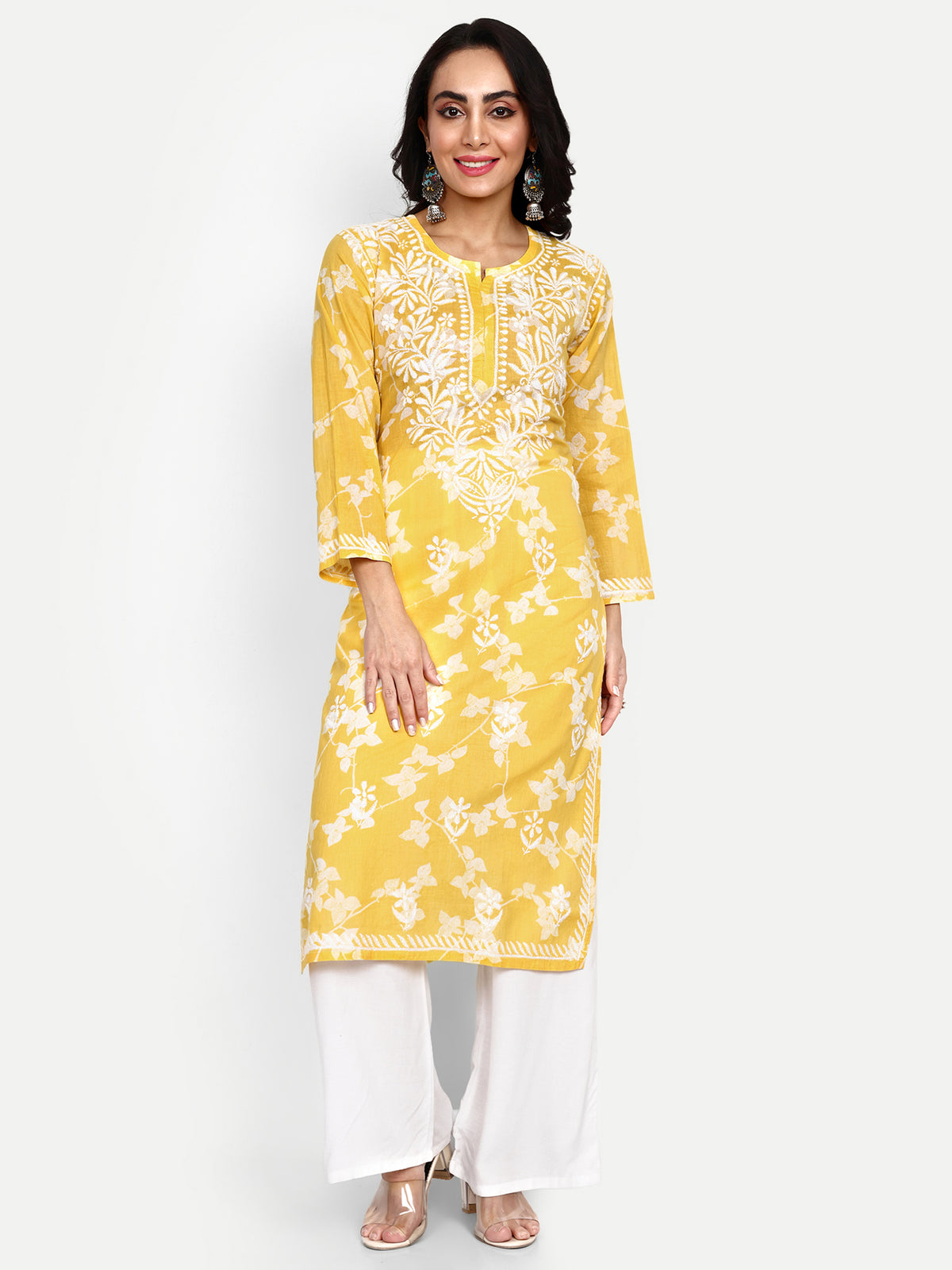 Lucknow Chikankari Hand Embroidered Long Kurta Mulmul