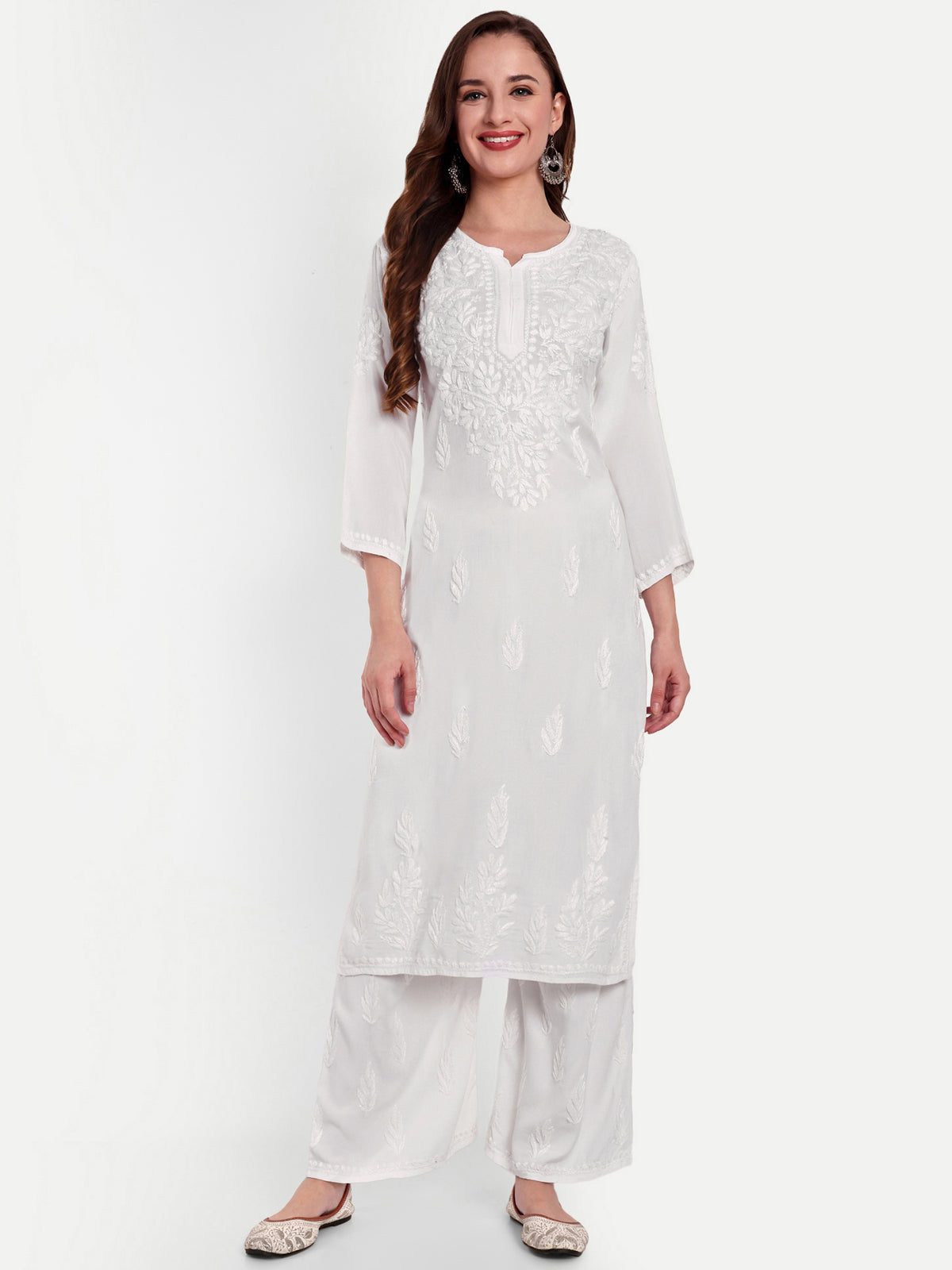 Lucknow Chikankari Hand Embroidered Kurta and Palazzo Set Rayon