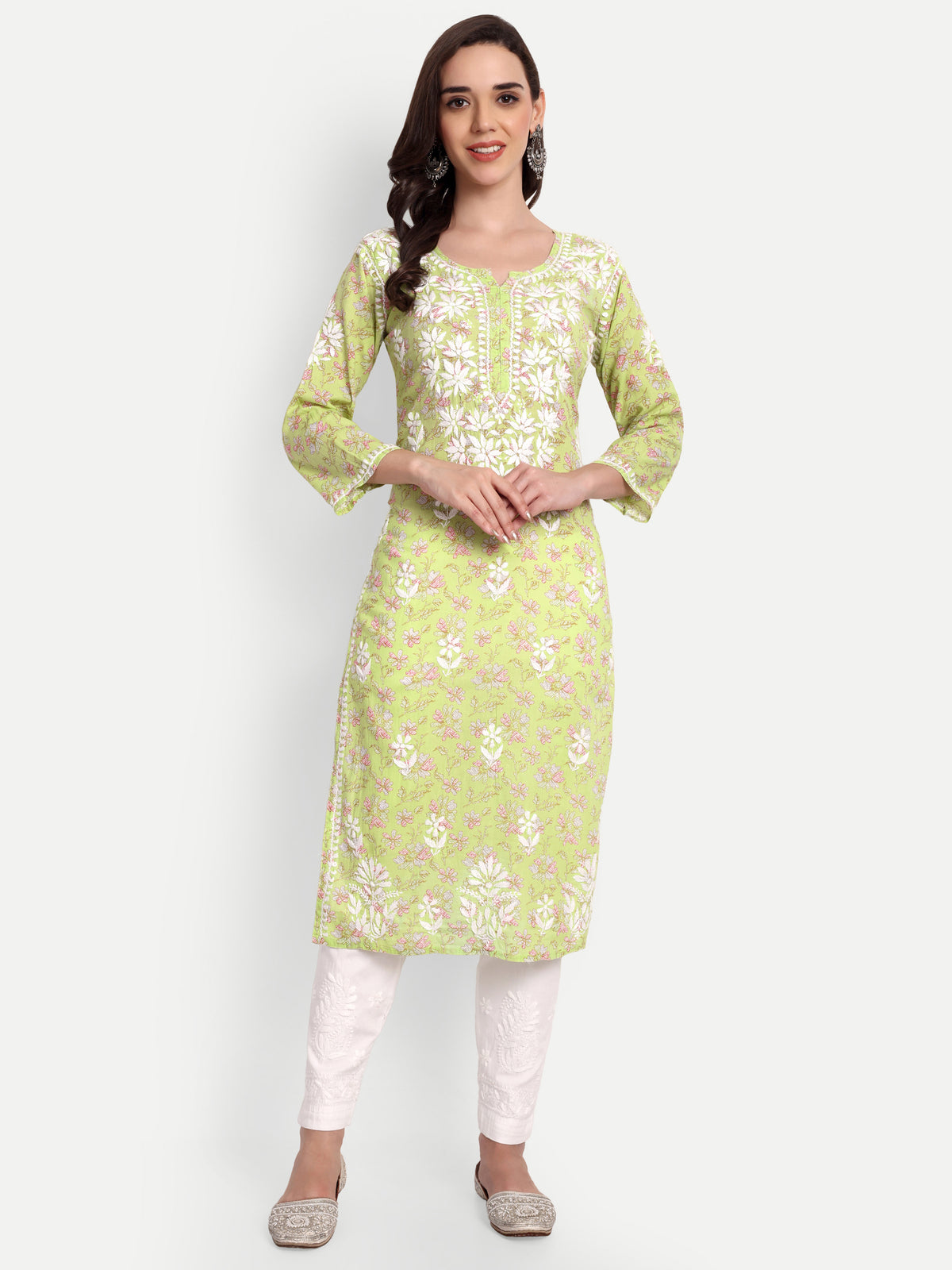 Lucknow Chikankari Hand Embroidered Long Kurta Mulmul Cotton