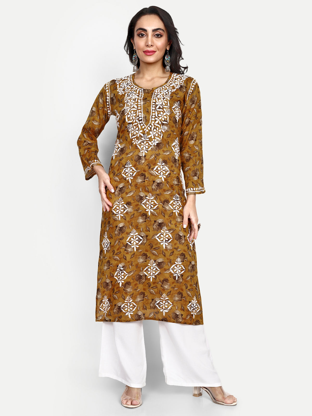 Lucknow Chikankari Hand Embroidered Long Kurta Mulmul