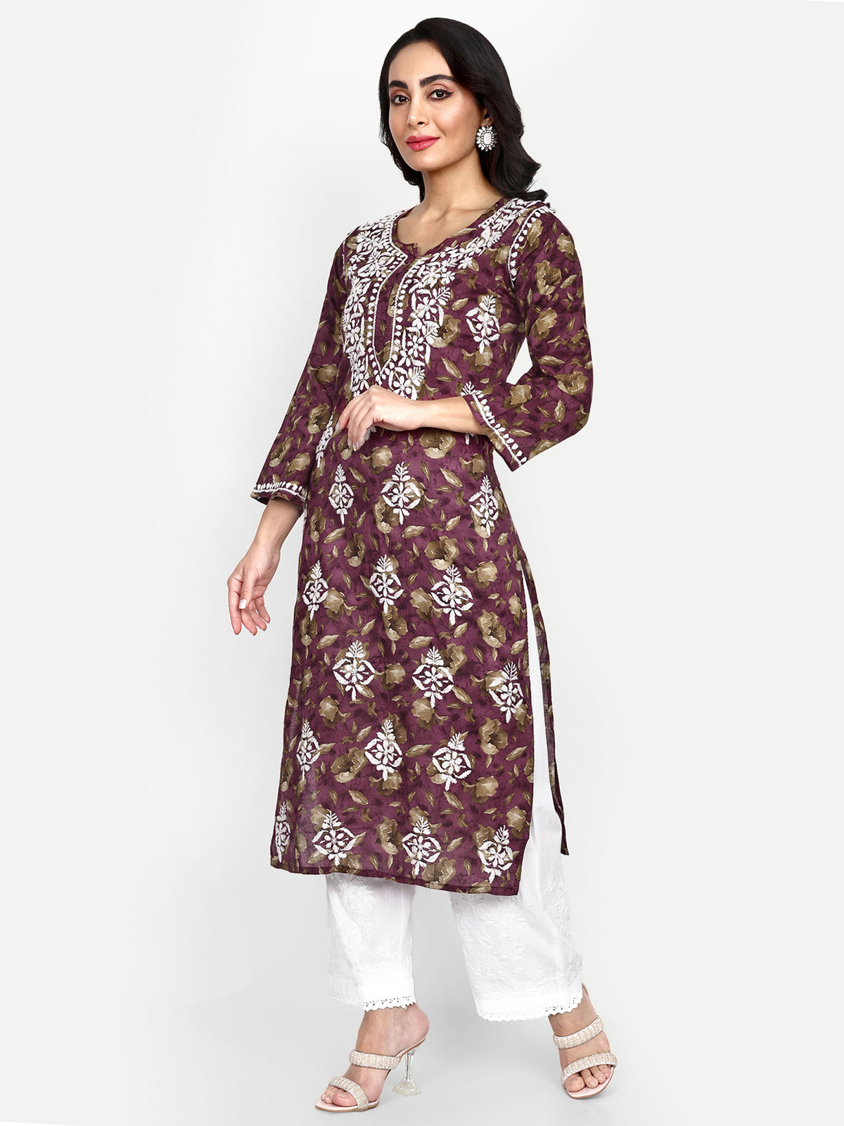 Lucknow Chikankari Hand Embroidered Long Kurta Mulmul