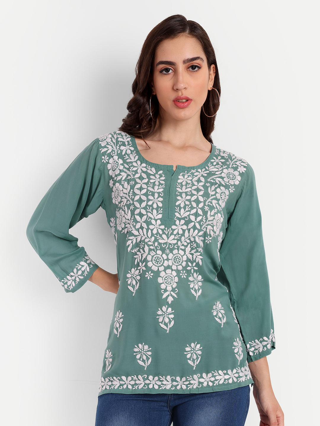 Lucknow Chikankari Hand Embroidered  Short Top Modal Cotton