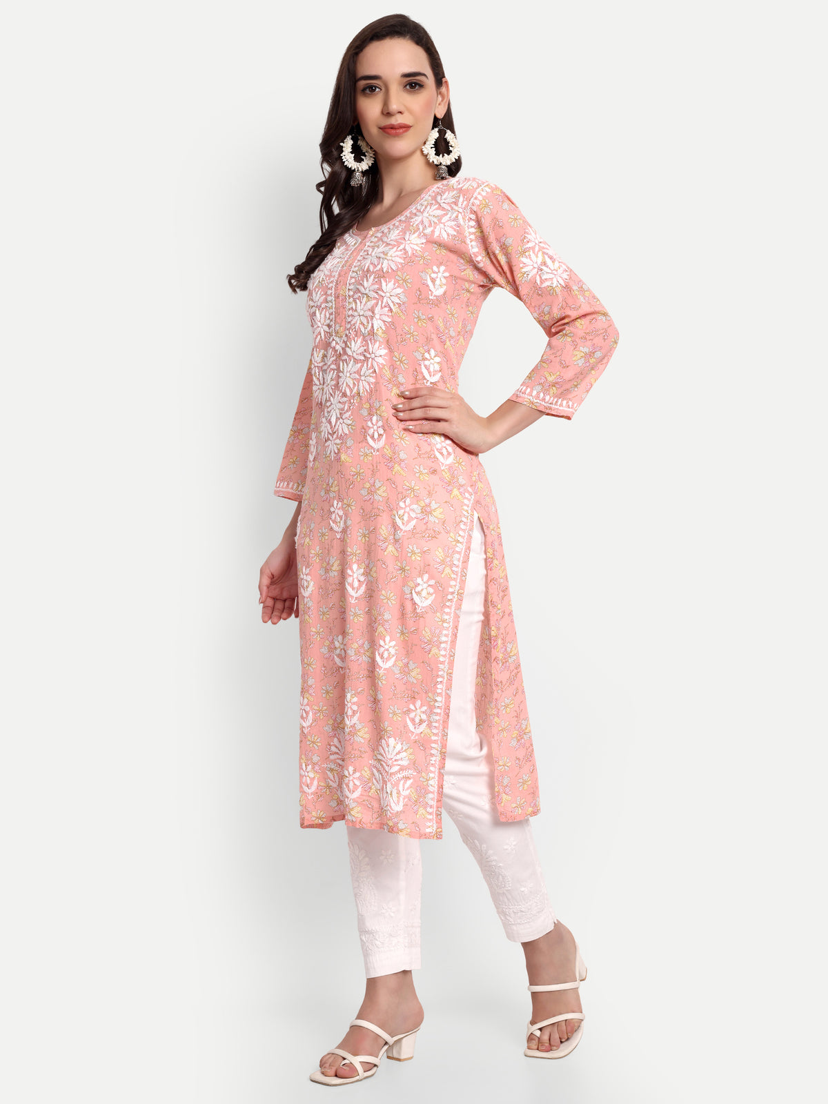 Lucknow Chikankari Hand Embroidered Long Kurta Mulmul Cotton