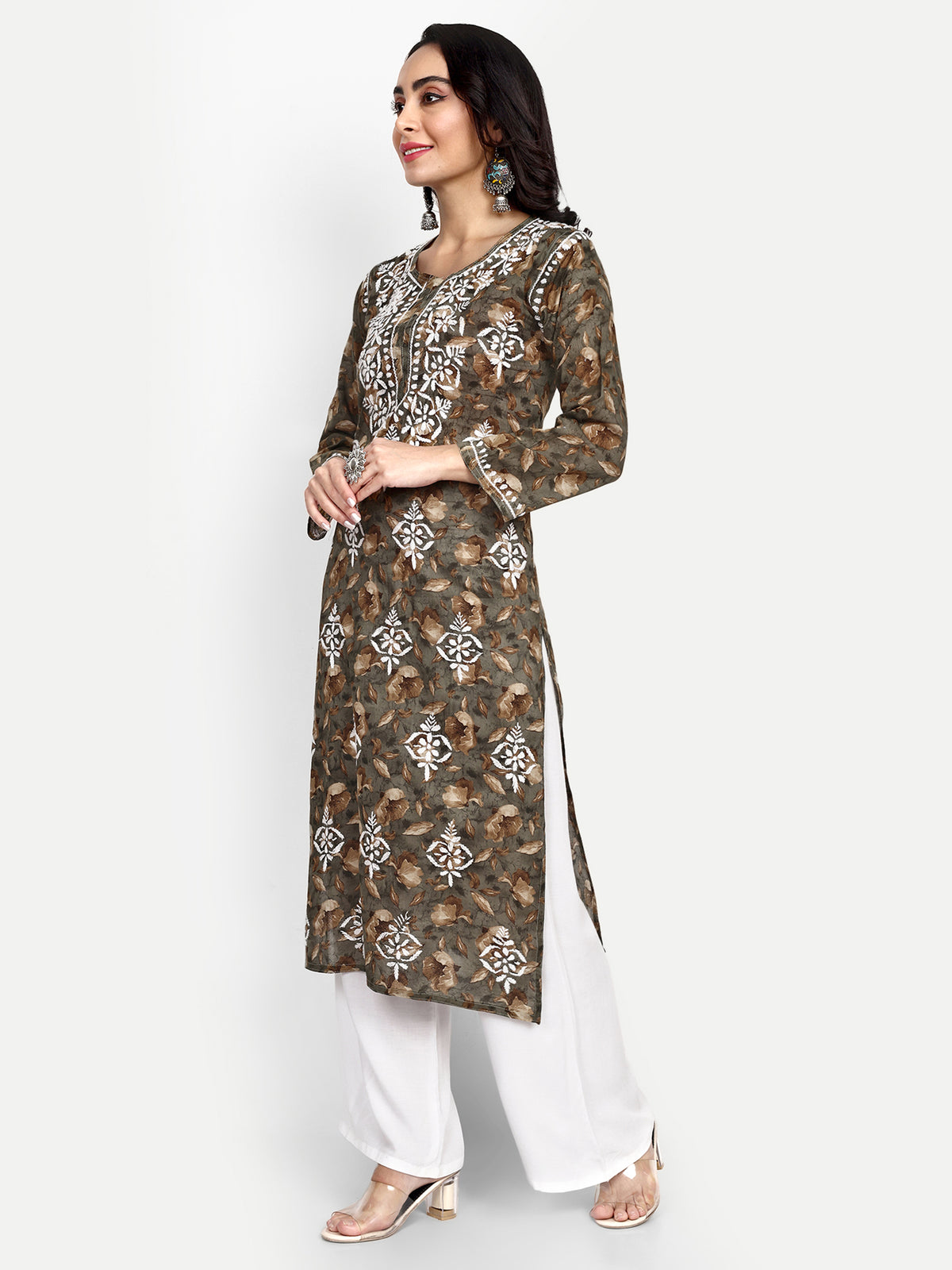 Lucknow Chikankari Hand Embroidered Long Kurta Mulmul