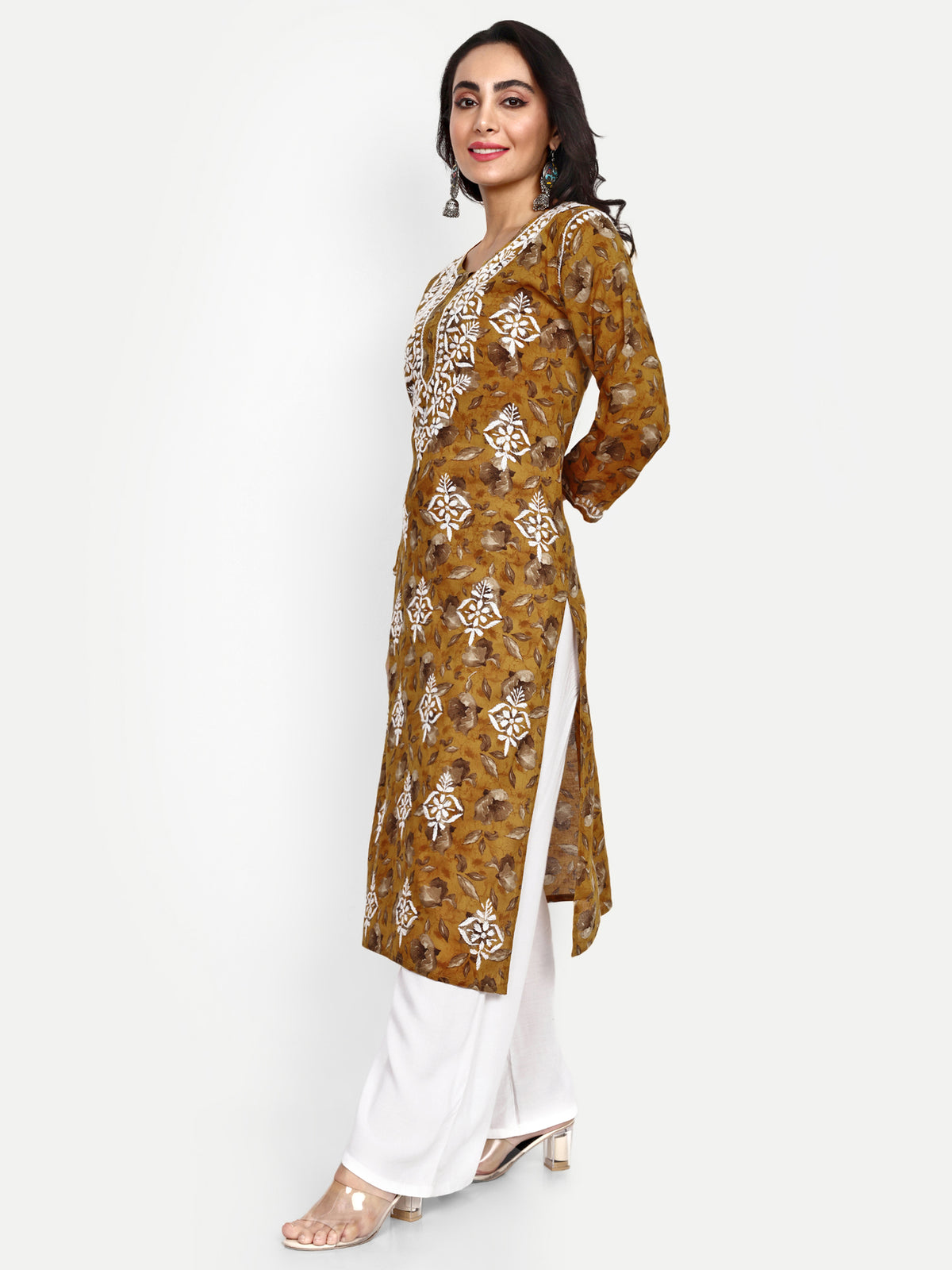 Lucknow Chikankari Hand Embroidered Long Kurta Mulmul