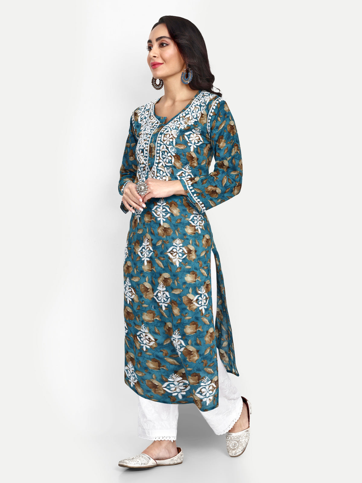 Lucknow Chikankari Hand Embroidered Long Kurta Mulmul