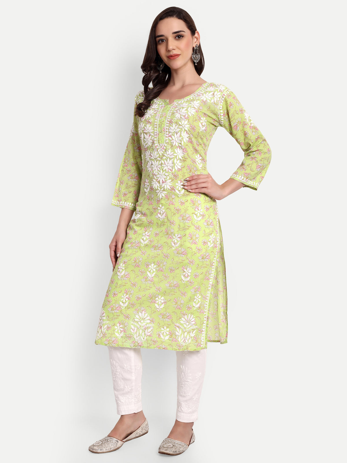 Lucknow Chikankari Hand Embroidered Long Kurta Mulmul Cotton