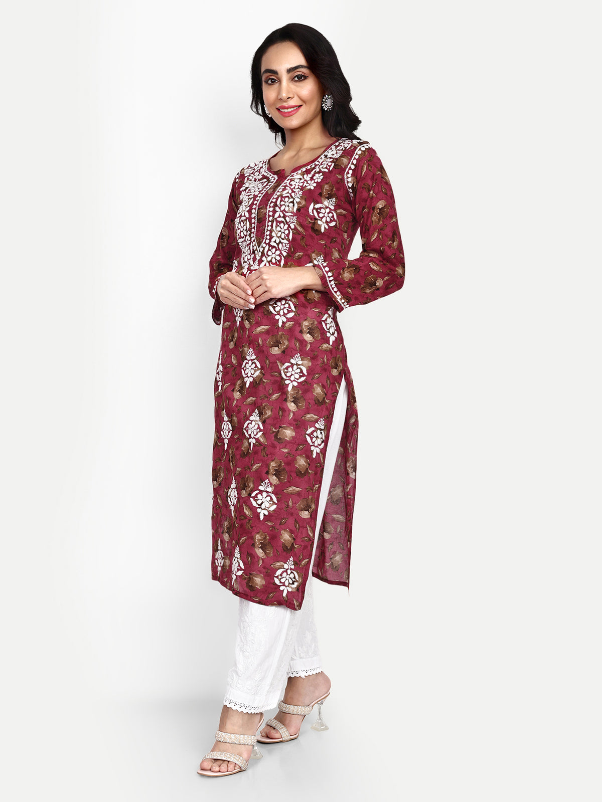 Lucknow Chikankari Hand Embroidered Long Kurta Mulmul