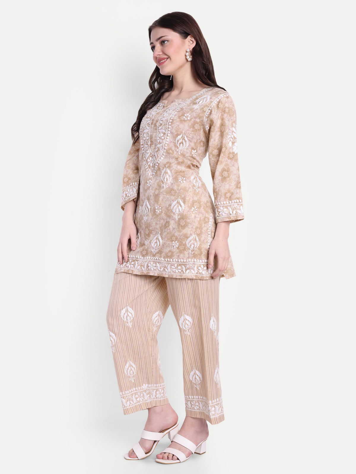 Lucknow Chikankari Hand Embroidered Co-Ord Set Cotton Blend