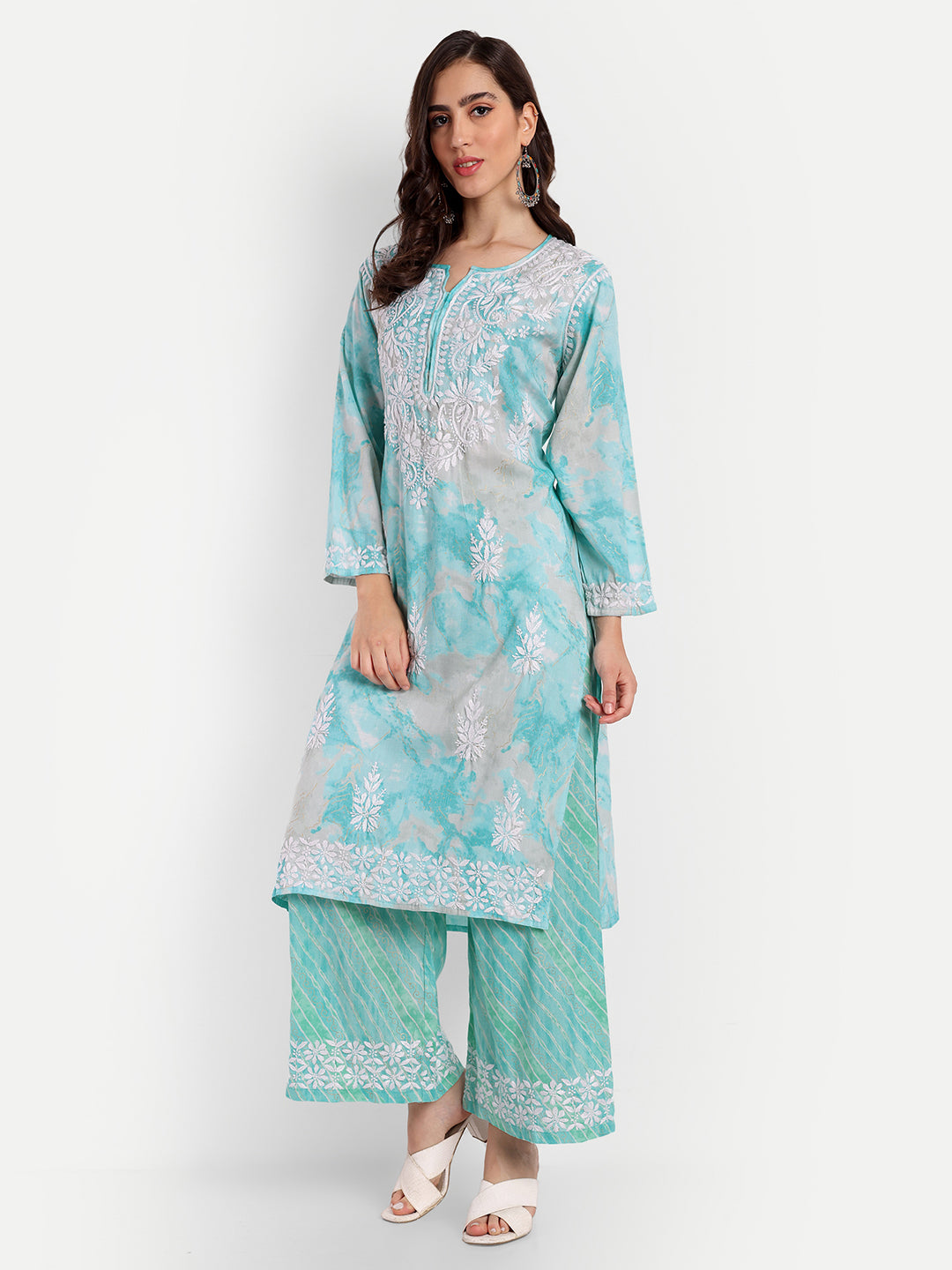 Lucknow Chikankari Hand Embroidered Kurta and Palazzo  Set Rayon Slub