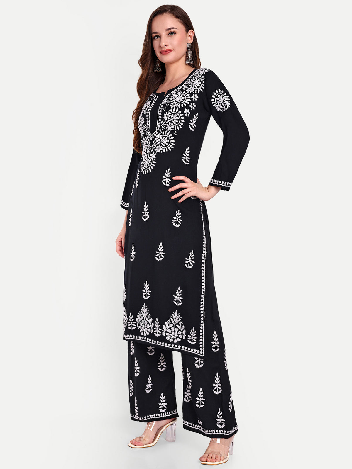 Lucknow Chikankari Hand Embroidered Kurta and Palazzo Set Rayon