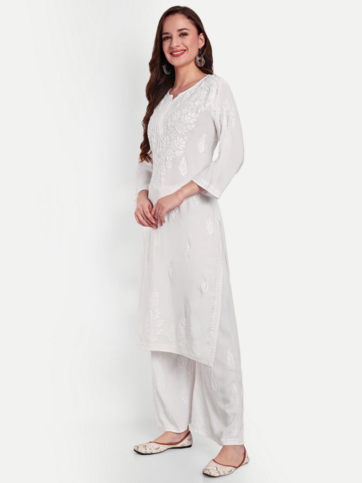 Lucknow Chikankari Hand Embroidered Kurta and Palazzo Set Rayon