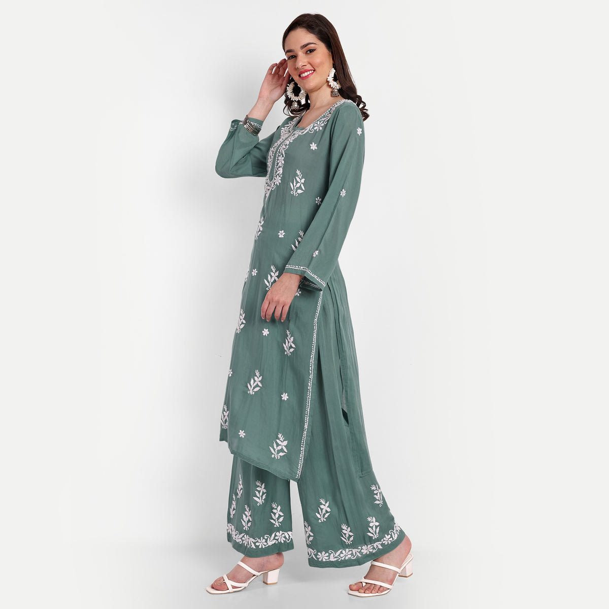 Lucknow Chikankari Hand Embroidered Kurta and Palazzo Set Modal Cotton