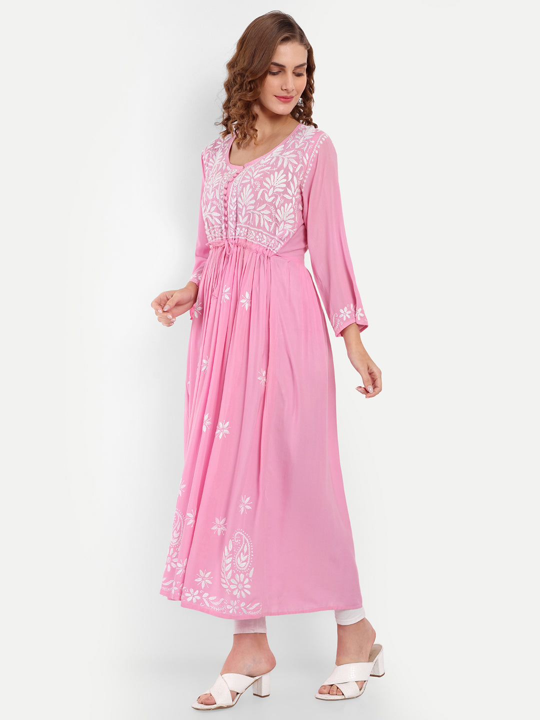 Chikankari Hand Embroidered Fit and Flare Kurta Modal Cotton