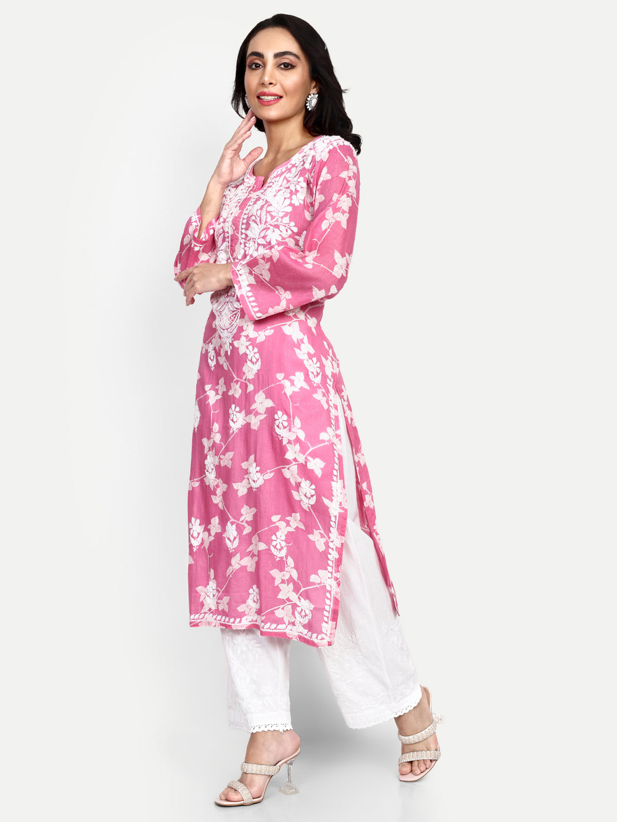 Lucknow Chikankari Hand Embroidered Long Kurta Mulmul