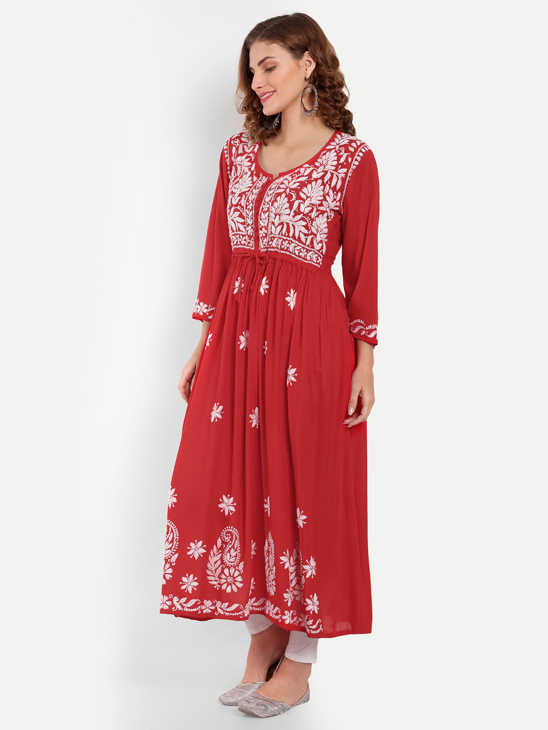 Chikankari Hand Embroidered Fit and Flare Kurta Modal Cotton