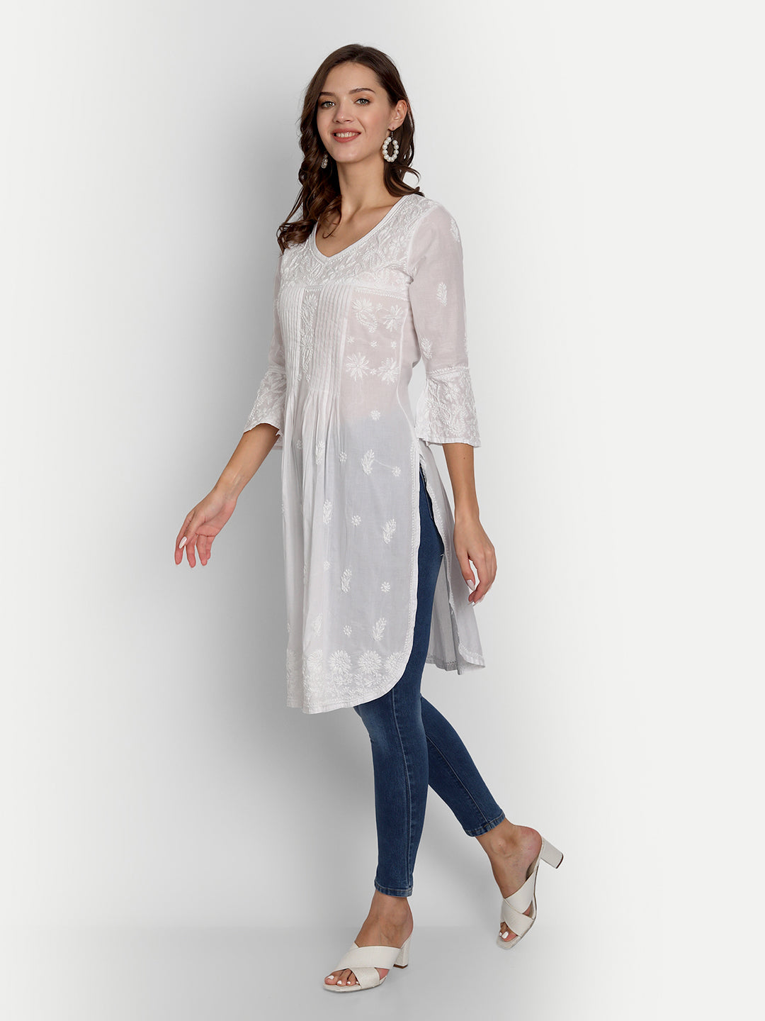 Chikankari Long Hand Embroidered Kurta  Cotton