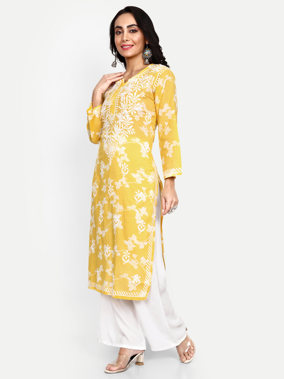 Lucknow Chikankari Hand Embroidered Long Kurta Mulmul