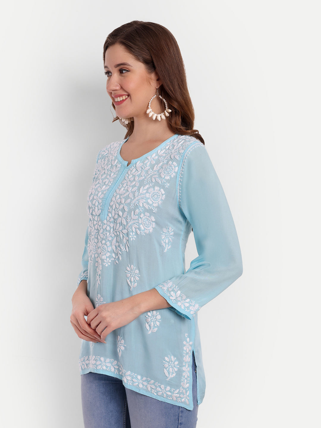 Lucknow Chikankari Hand Embroidered  Short Top Modal Cotton