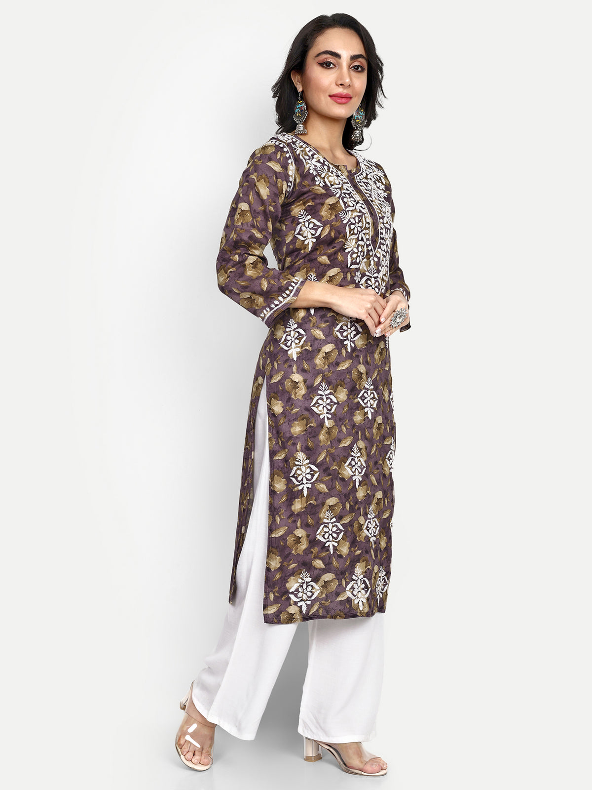 Lucknow Chikankari Hand Embroidered Long Kurta Mulmul