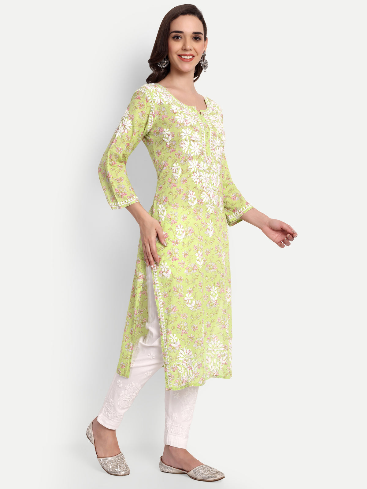 Lucknow Chikankari Hand Embroidered Long Kurta Mulmul Cotton