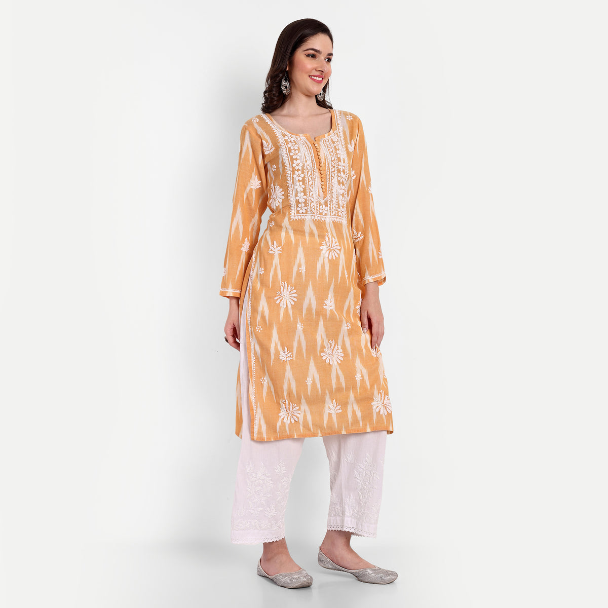 Lucknow Chikankari Hand Embroidered  Kurta  Ikat Cotton