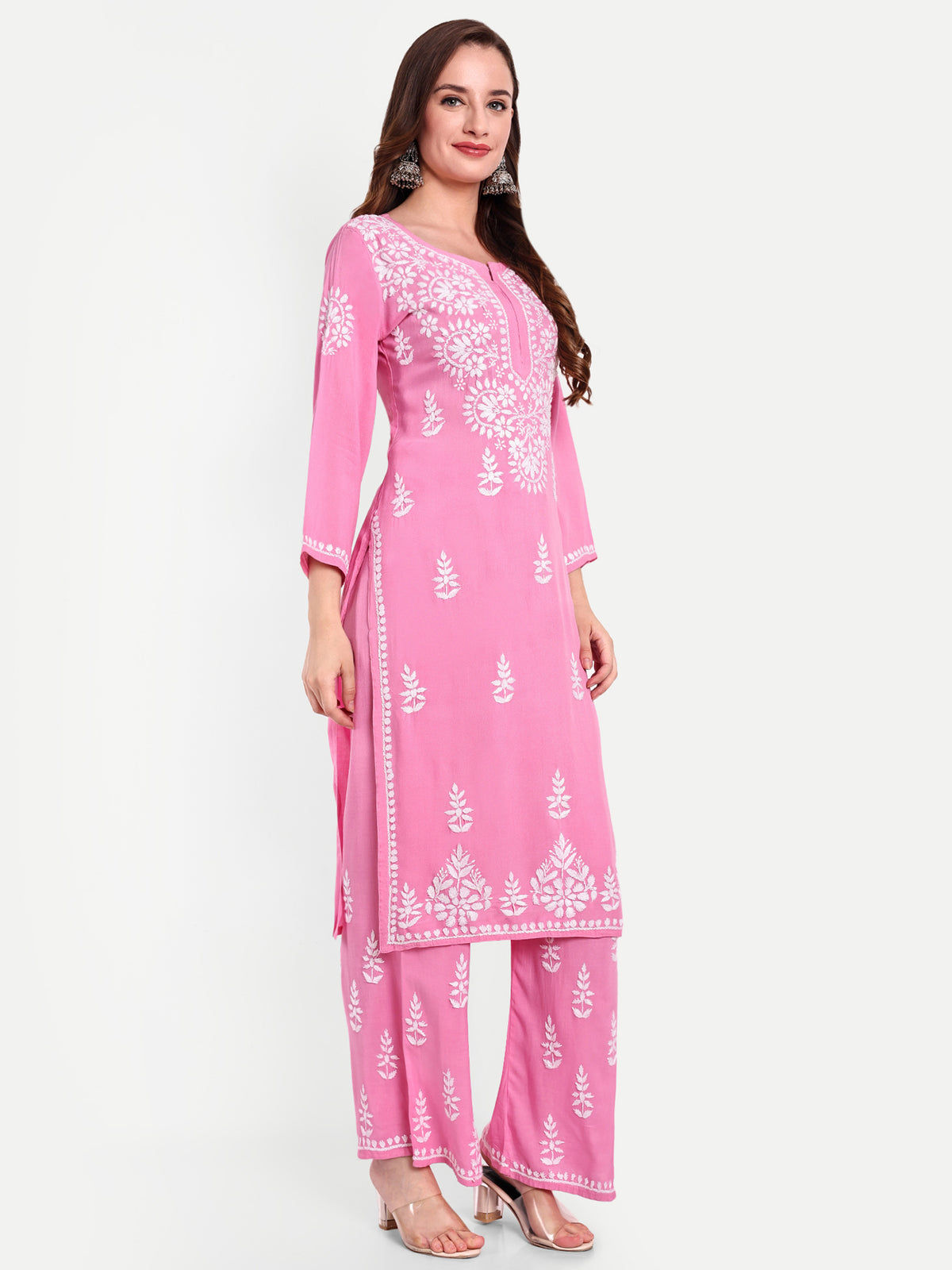 Lucknow Chikankari Hand Embroidered Kurta and Palazzo Set Rayon