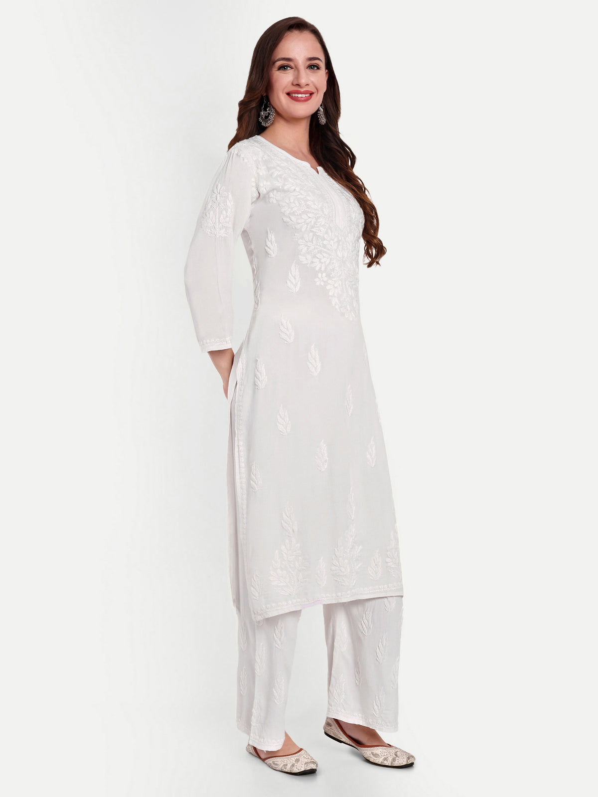 Lucknow Chikankari Hand Embroidered Kurta and Palazzo Set Rayon