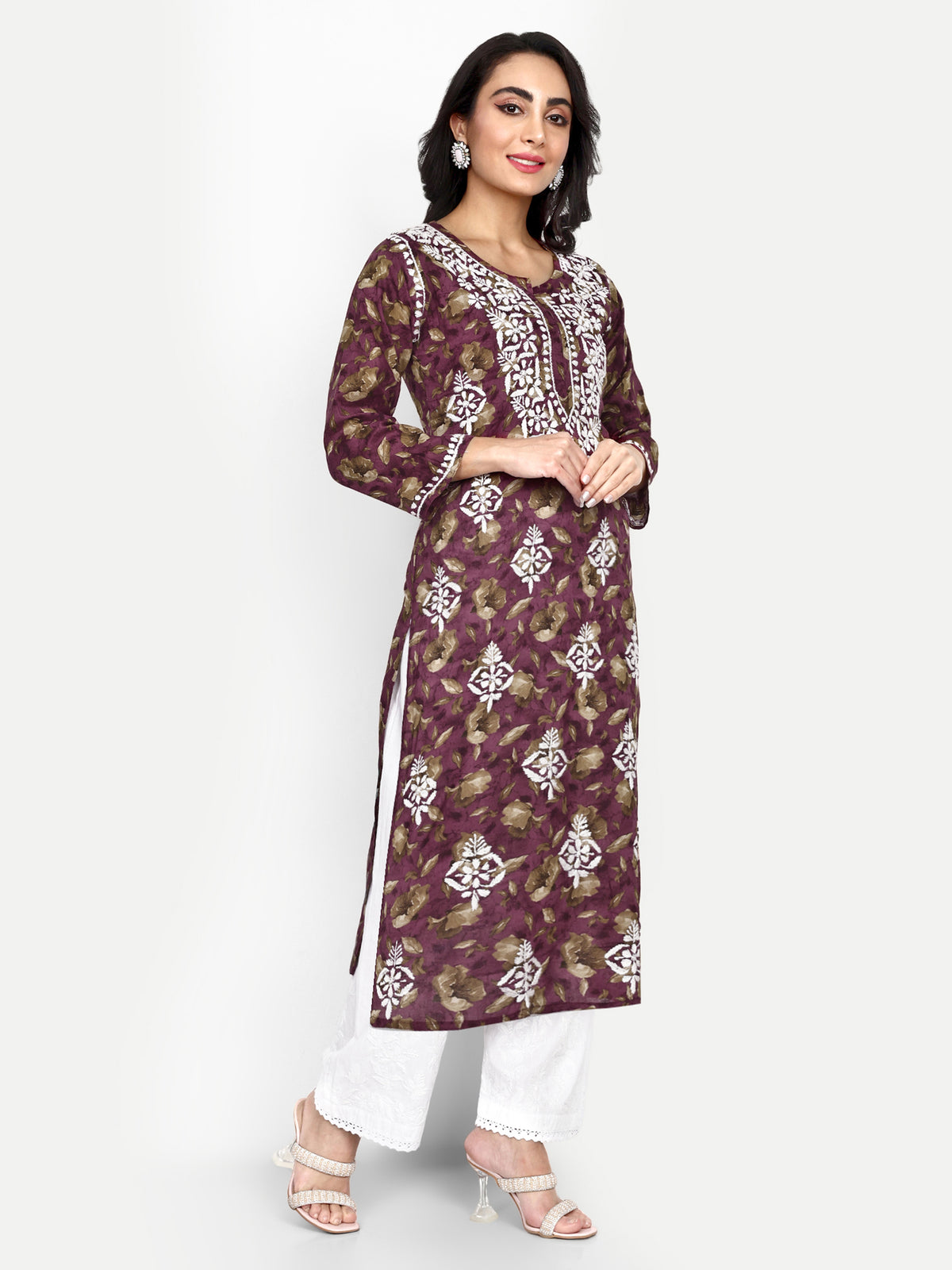 Lucknow Chikankari Hand Embroidered Long Kurta Mulmul