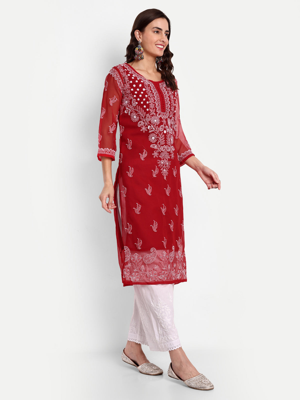 Lucknow Chikankari Hand Embroidered Kurta with Matching Inner, Georgette