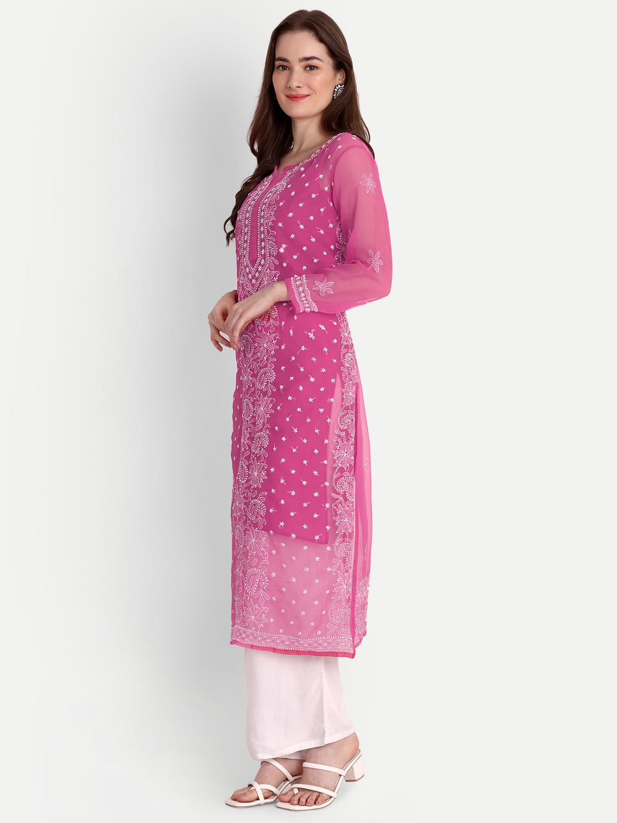 Lucknow Chikankari Hand Embroidered Kurta with Matching Inner, Georgette