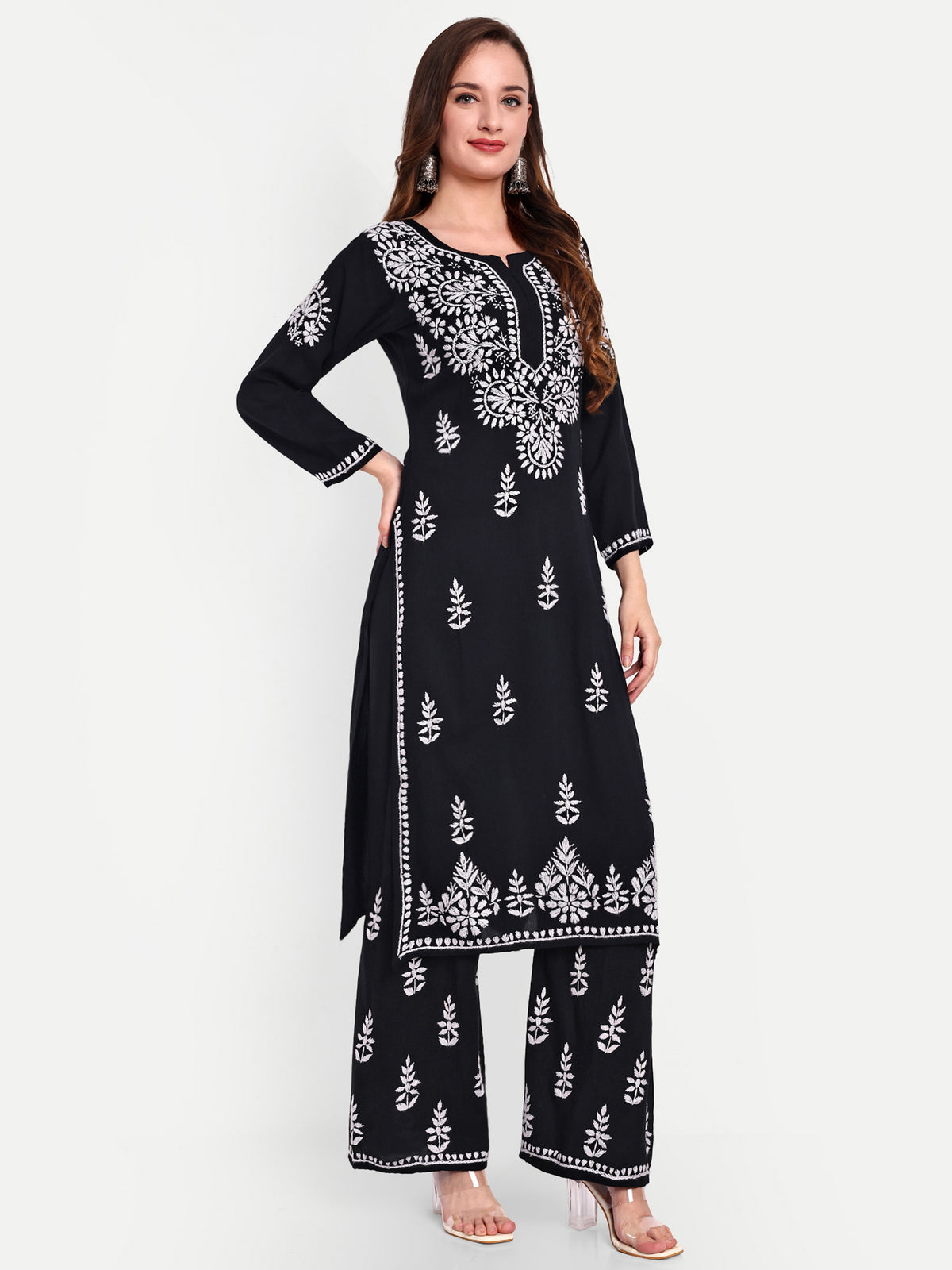 Lucknow Chikankari Hand Embroidered Kurta and Palazzo Set Rayon