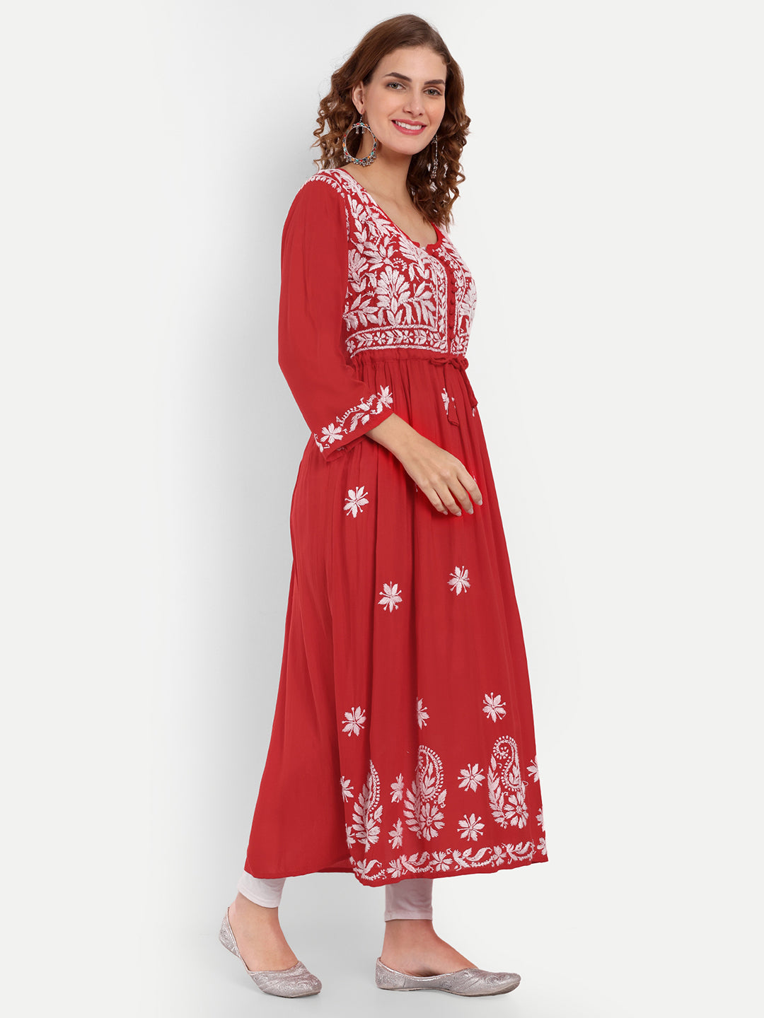 Chikankari Hand Embroidered Fit and Flare Kurta Modal Cotton