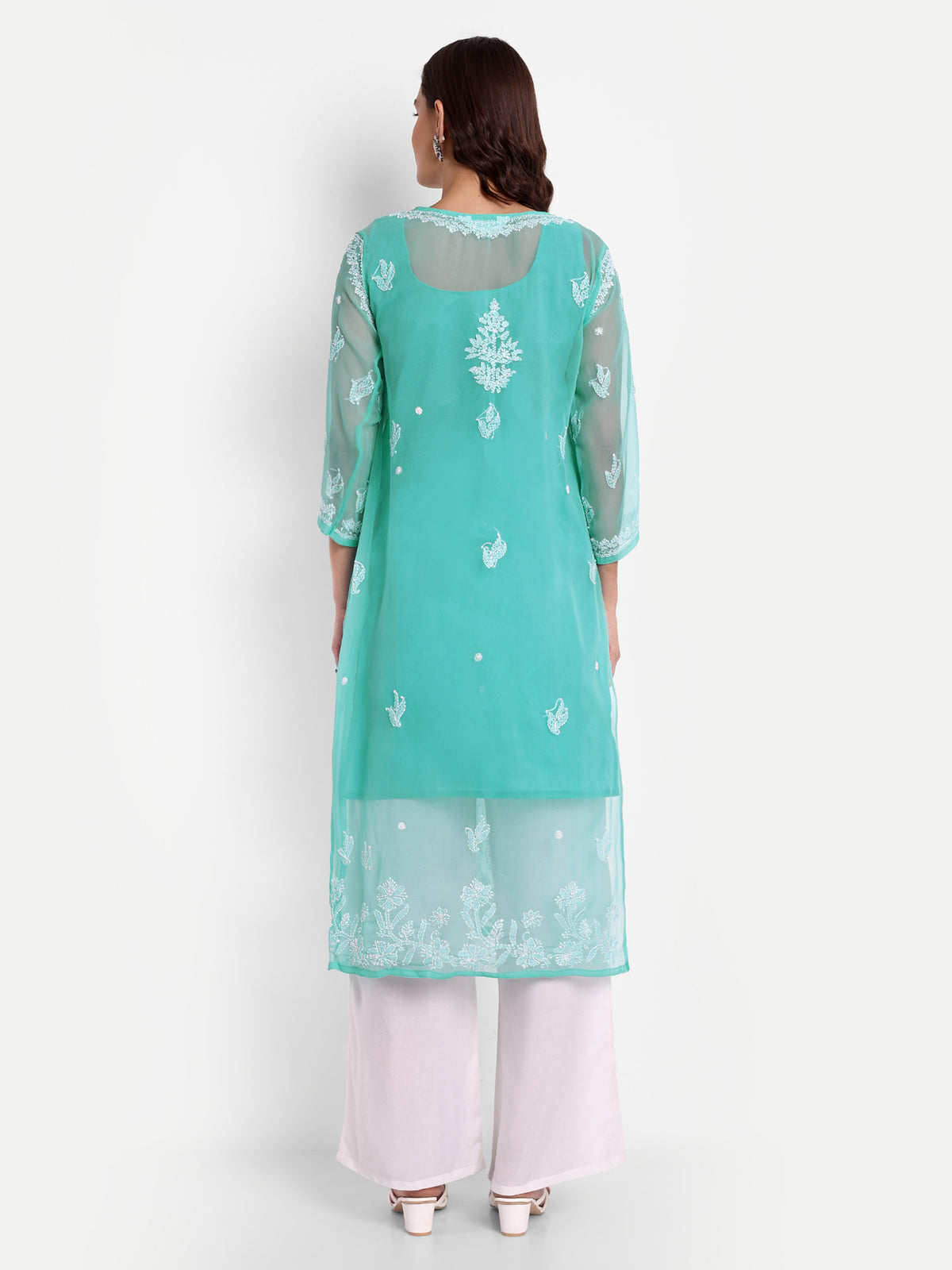 Lucknow Chikankari Hand Embroidered Kurta with Matching Inner, Georgette