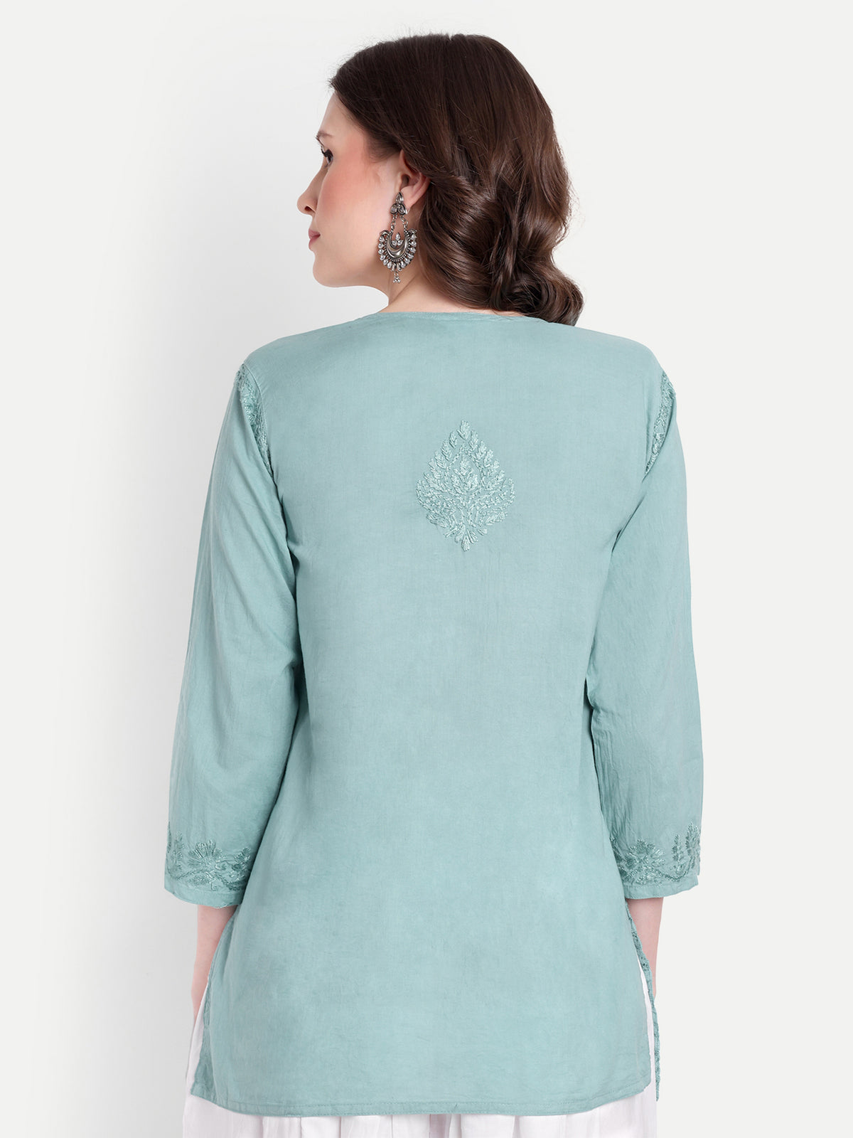 Lucknow Chikankari Hand Embroidered  Short Kurti Top Pure Cotton