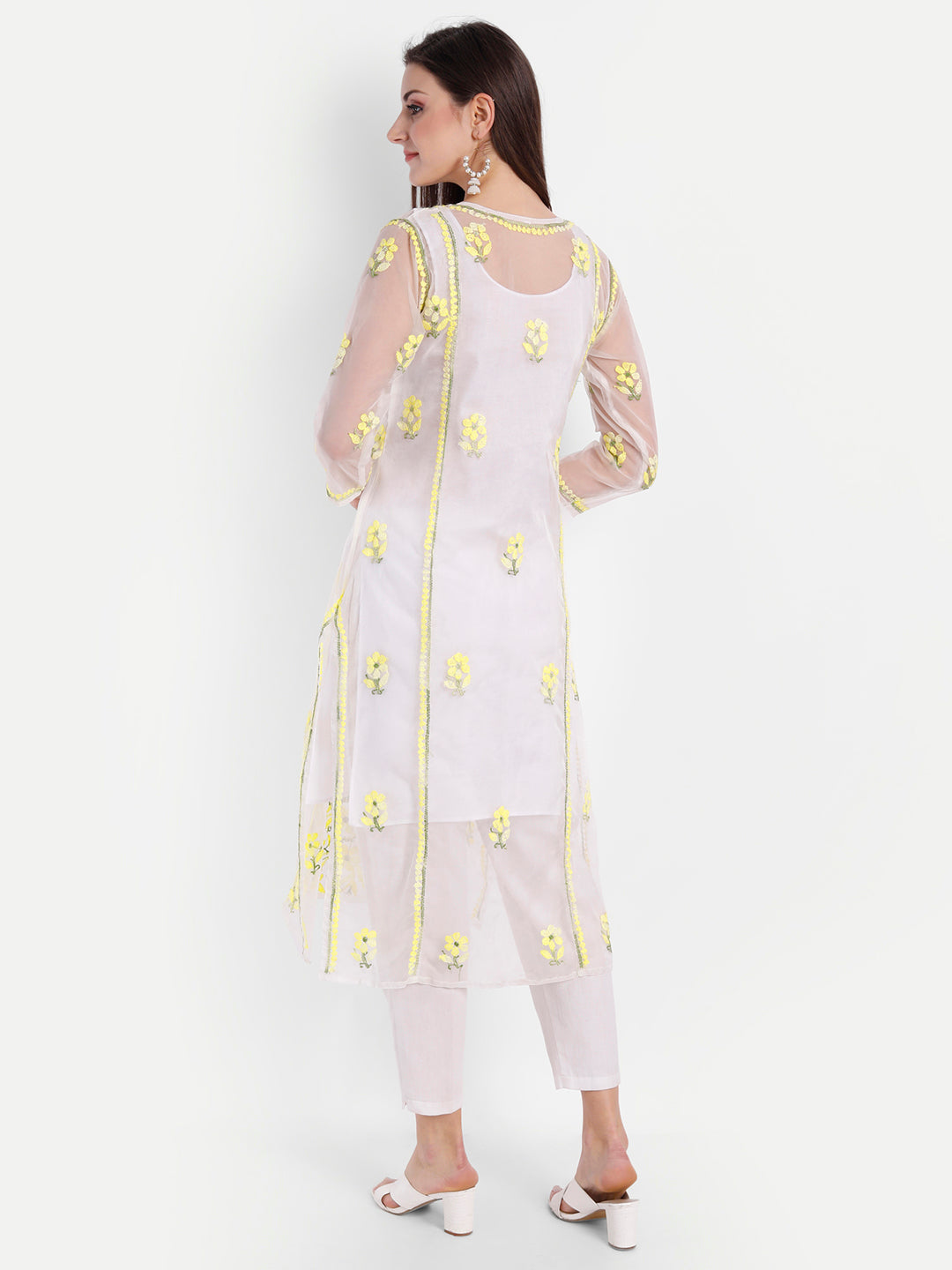 Lucknow Chikankari Hand Embroidered Long Kurti with Matching Inner Organza