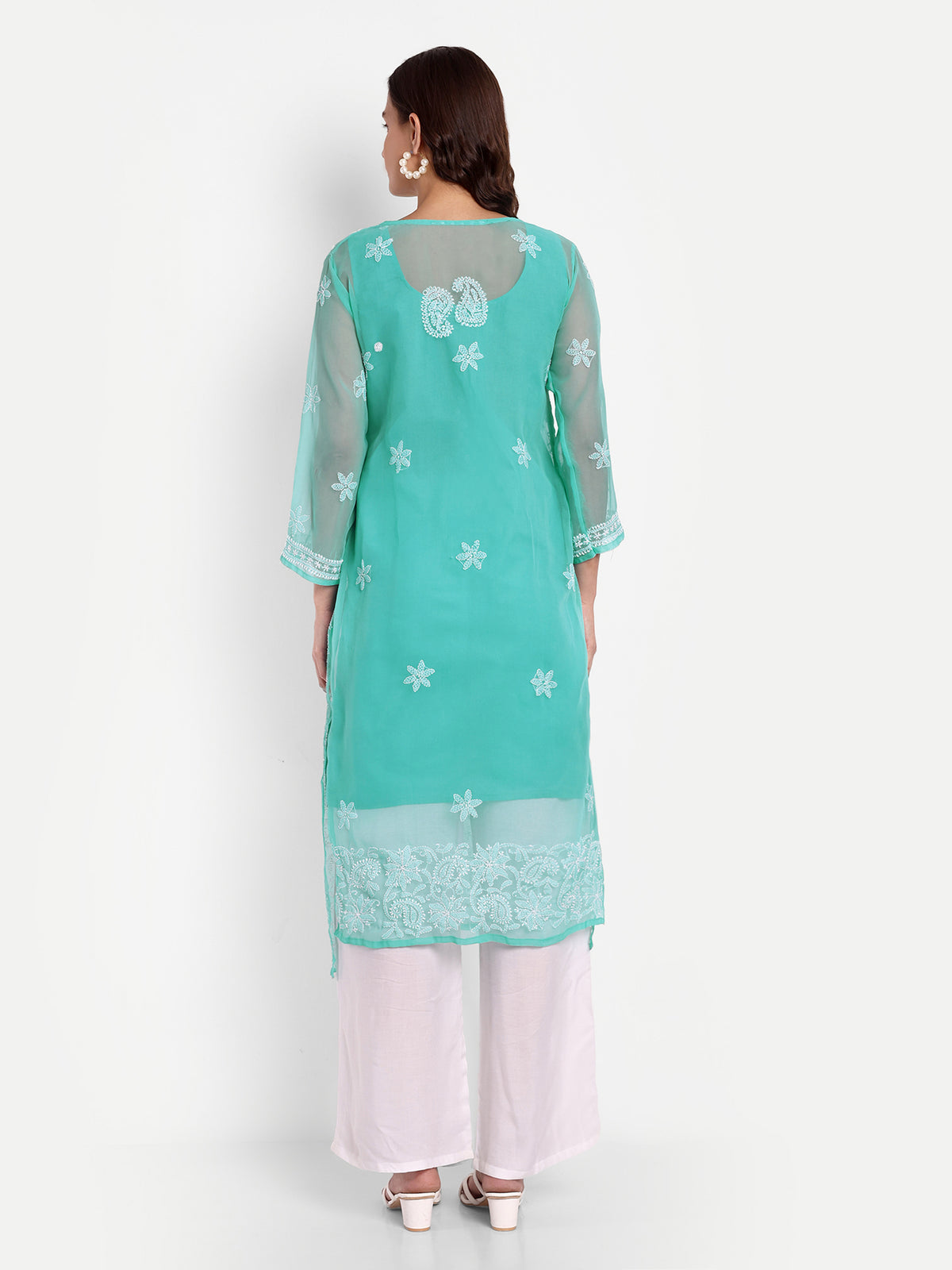 Lucknow Chikankari Hand Embroidered Kurta with Matching Inner, Georgette